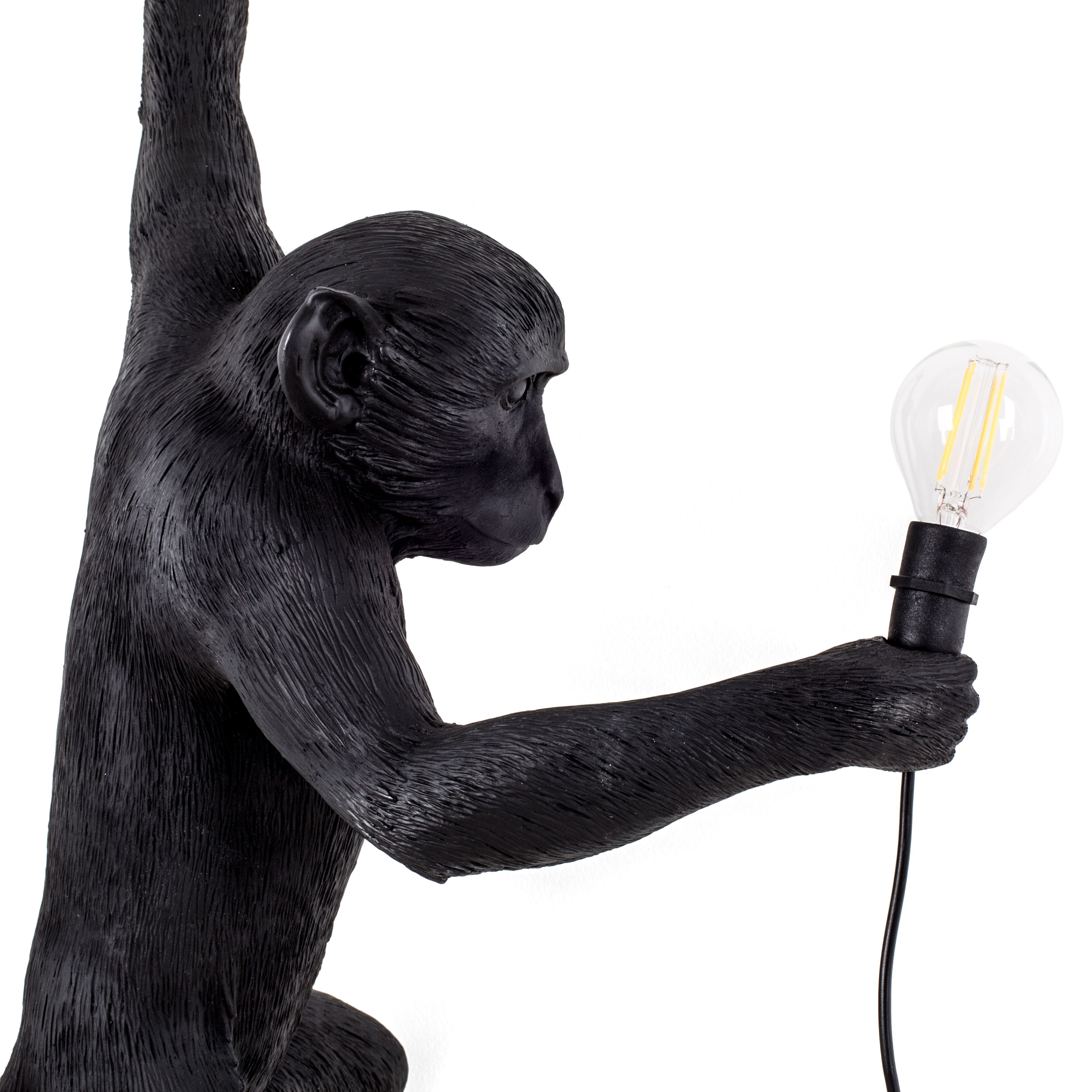 Seletti Affenlampe schwarz, hängende linke Hand