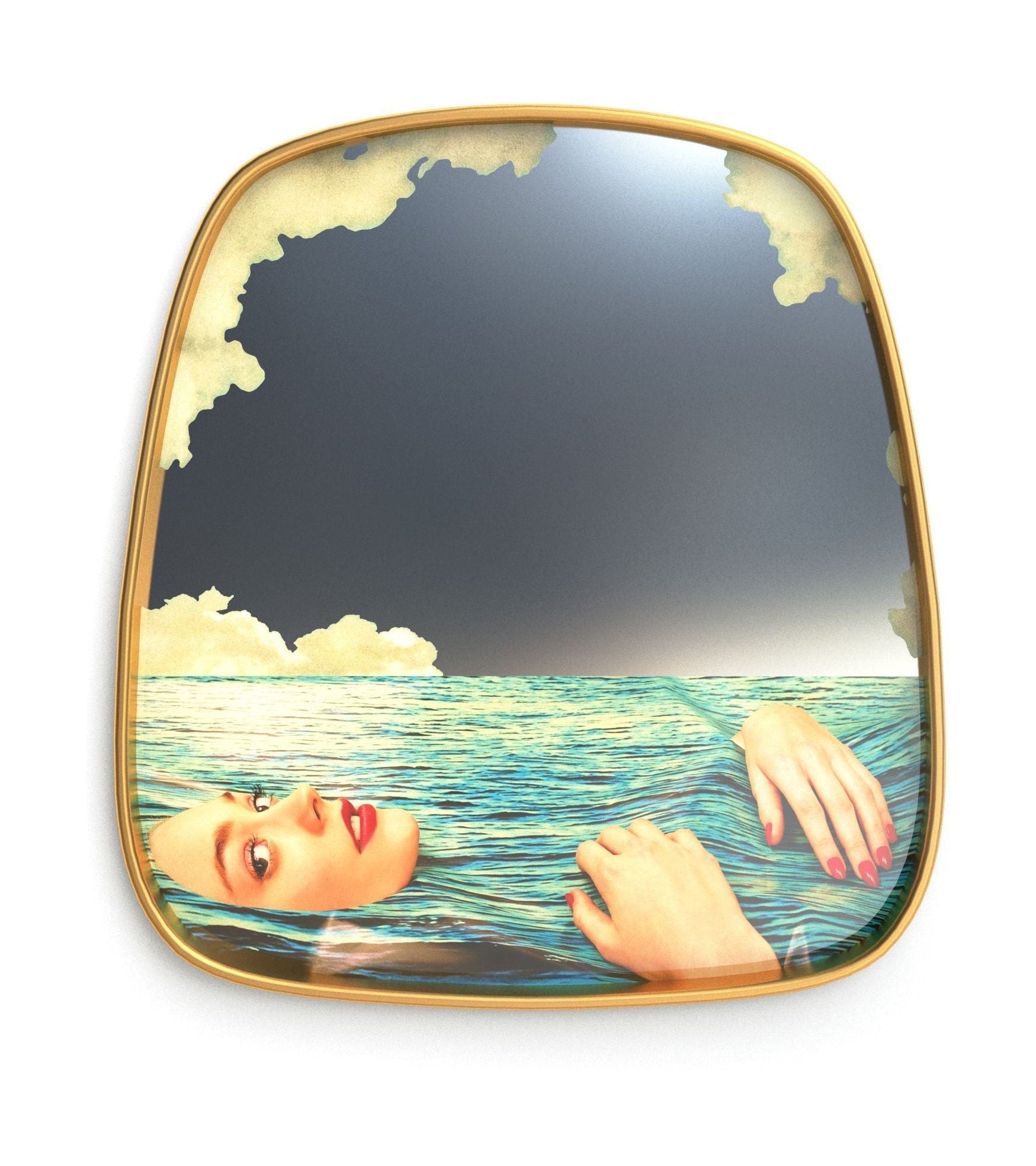 Seletti Toiletpaper Mirror Gold Frame, Seagirl