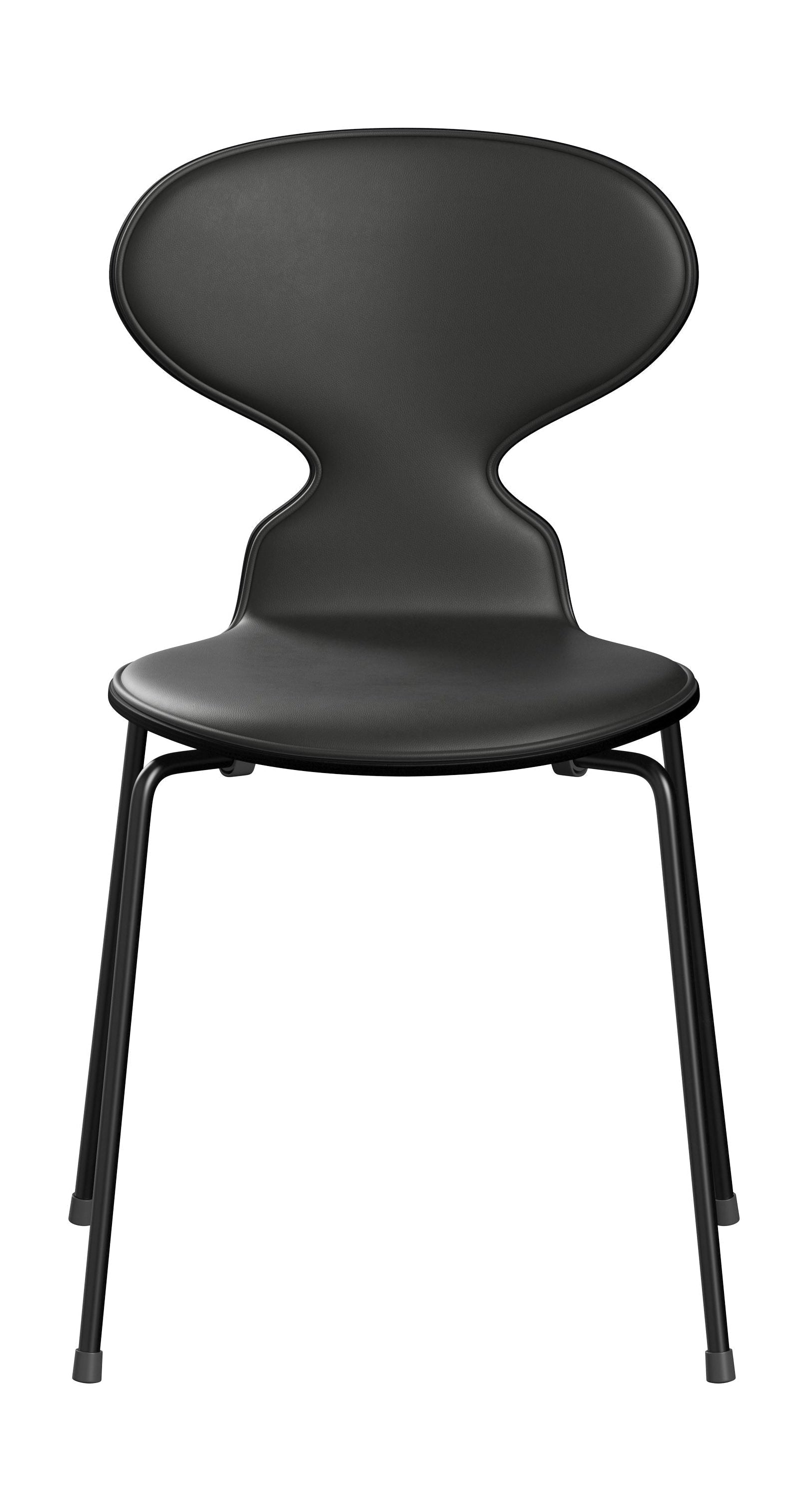 Fritz Hansen 3101 Antstoel voorste bekleding, schaal: gelakte fineer zwart, bekleding: essentieel leer zwart, basis: staal/zwart
