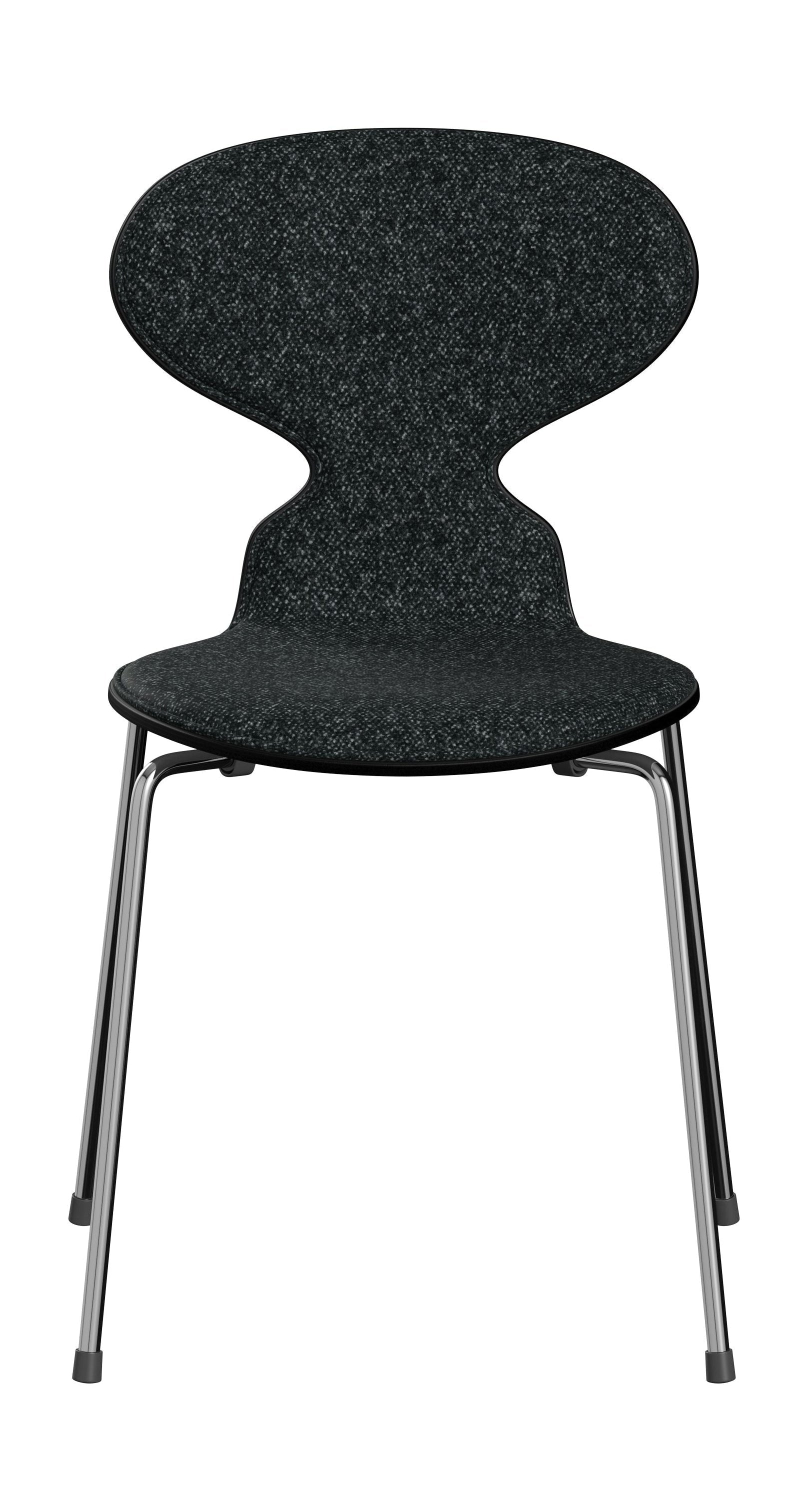 Fritz Hansen 3101 Ant Chair Front Upholstered, Shell: Colored Veneer Black, Upholstery: Vanir Textile Black/Grey, Base: Steel/Chrome