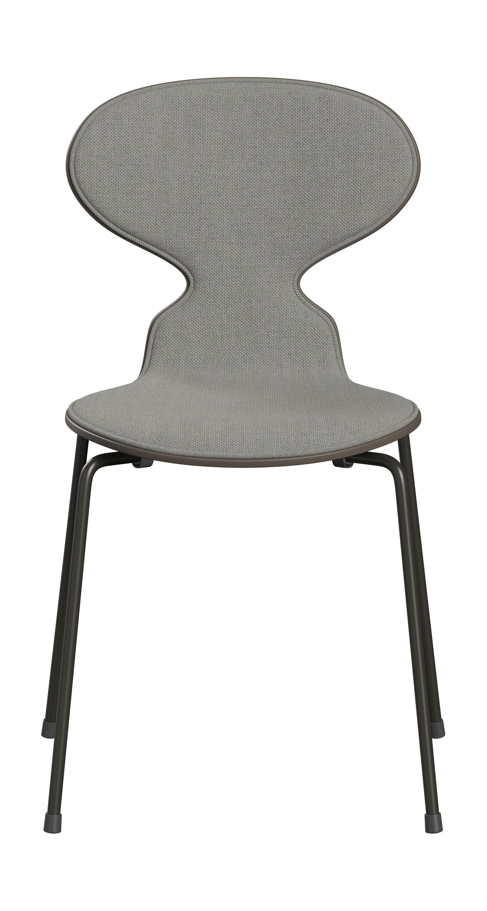 Fritz Hansen 3101 Ant stol foran polstret, skall: farget finér dyp leire, møbeltrekk: sunniva tekstil sand/lys grå, base: stål/krom
