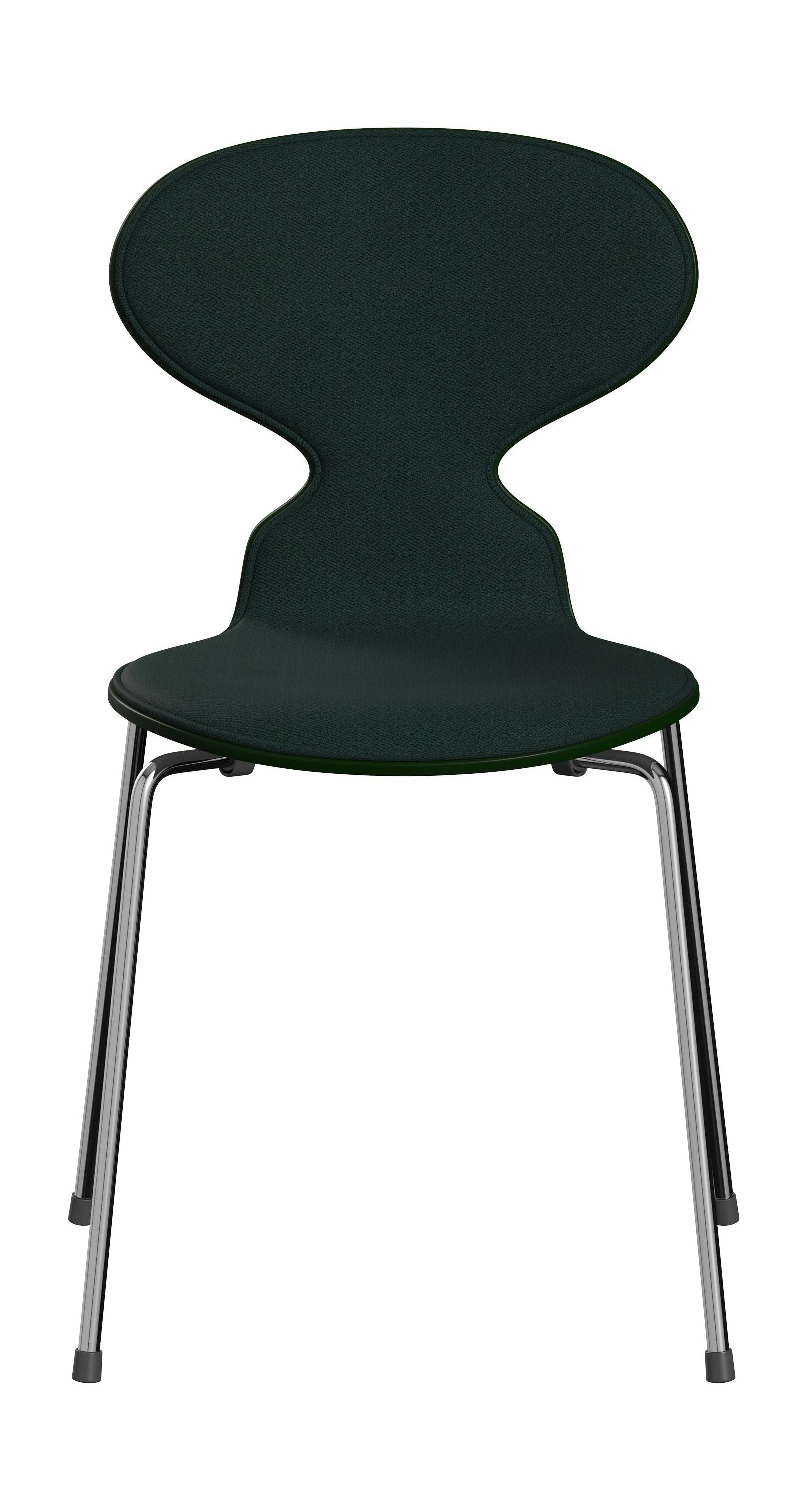Fritz Hansen 3101 Ant stol foran polstret, skall: lakkert finér Evergreen, møbeltrekk: Vidar Tekstil mørkegrønn, base: stål/krom