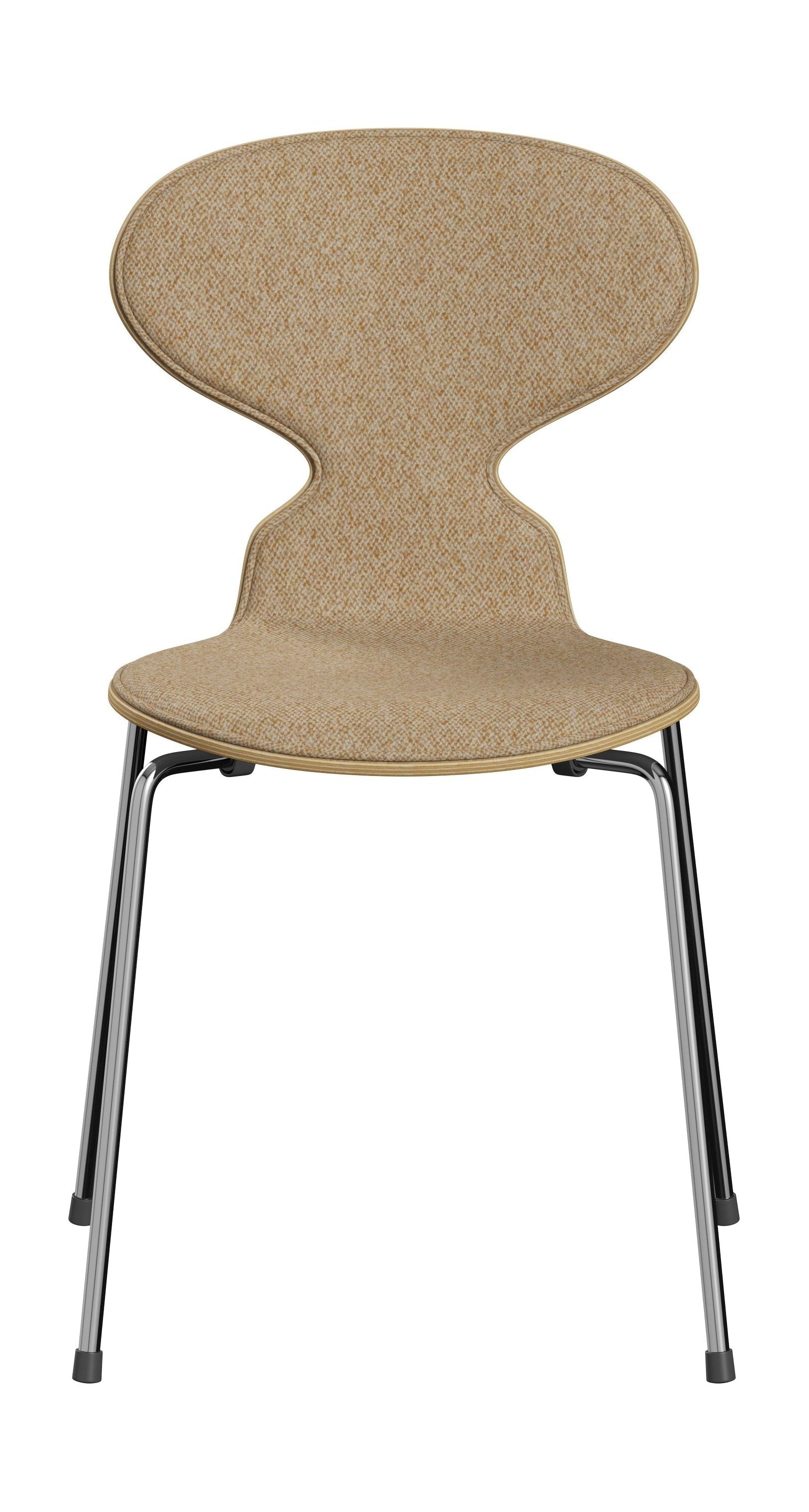 Fritz Hansen 3101 Ant stol foran polstret, skall: klar lakkert finér Eiche, møbeltrekk: Vanir tekstil beige sennep, base: stål/krom