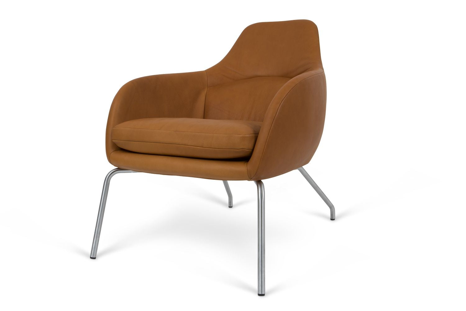 Bent Hansen Asento Lounge -stoel, geborsteld staal/cognac Adrian leer