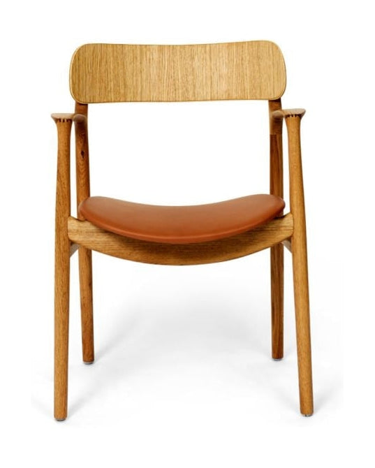 弯曲的Hansen Asger椅子座椅座椅，油橡木/威士忌Ranchero皮革
