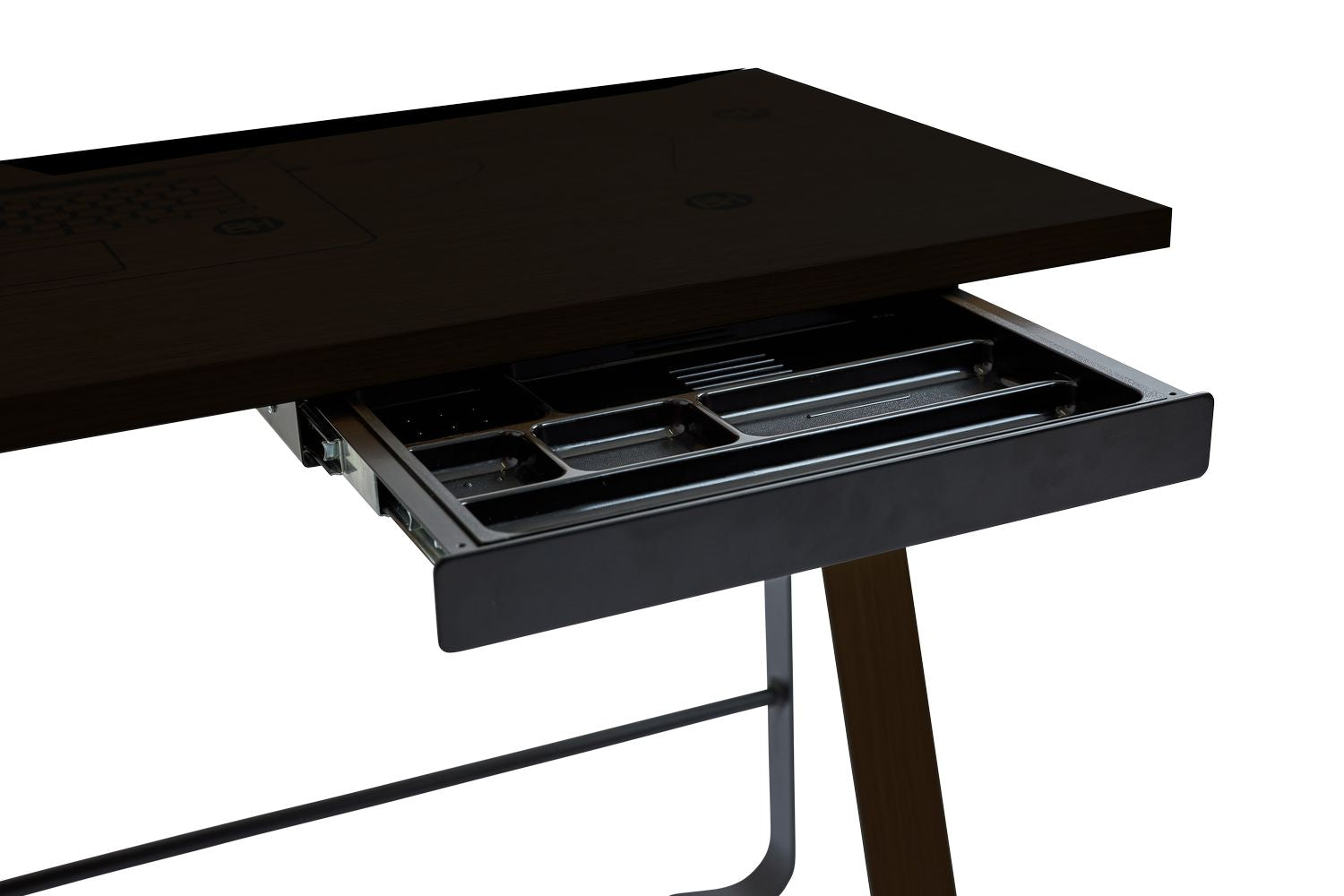 弯曲的汉森·海明威（Hansen Hemingway）桌子，带抽屉l 120厘米，黑色彩色山毛榉/针叶树绿色油毡
