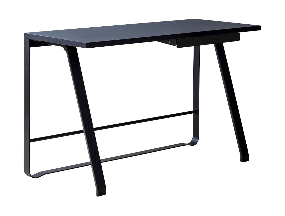 Bent Hansen Hemingway -skrivebord med skuffe L 120 cm, sort lakeret bøg/smokey blå linoleum