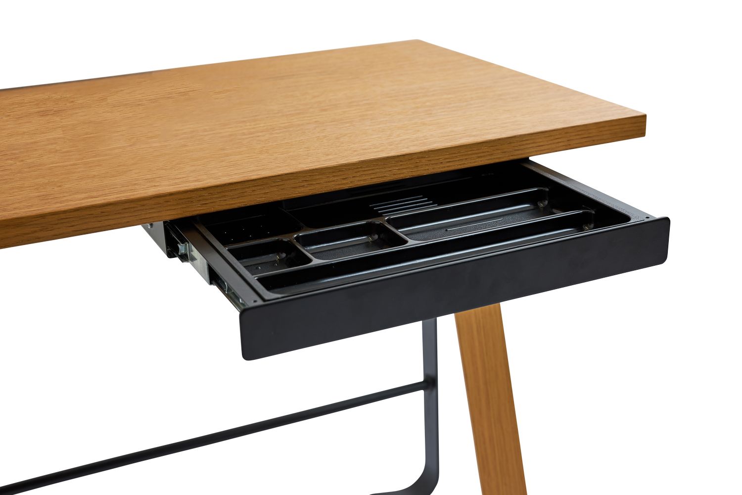 弯曲的汉森·海明威（Hansen Hemingway）桌子，带抽屉l 120厘米，磨砂橡木/针叶树绿色油毡