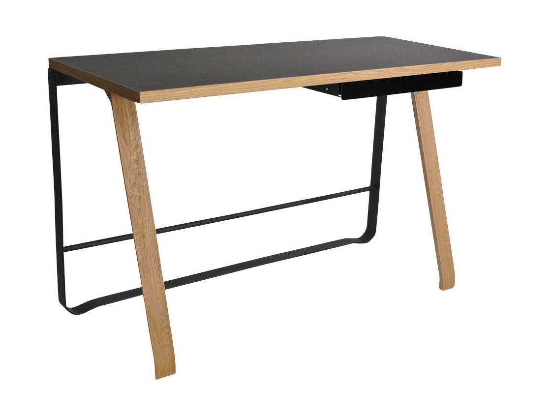 弯曲的汉森·海明威（Hansen Hemingway）桌子带抽屉l 120厘米，磨砂橡木/黑色油毡