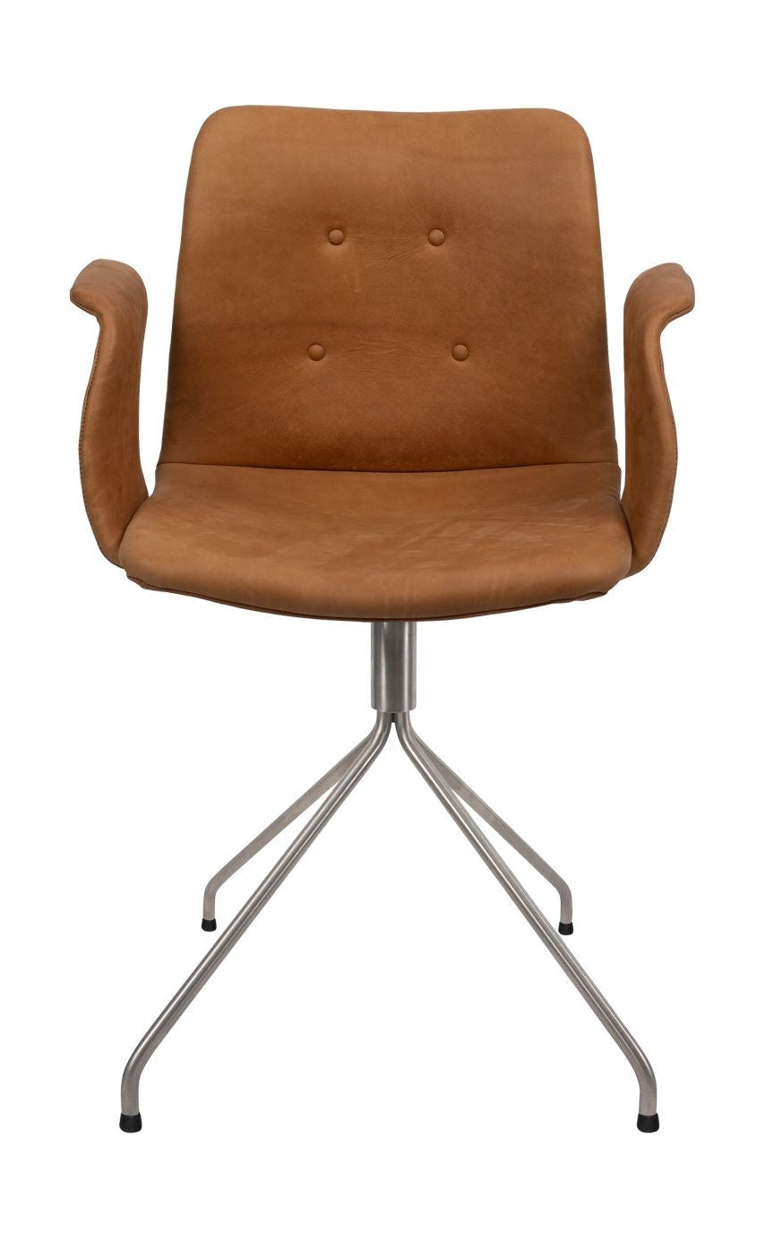 弯曲的Hansen Primum椅子带有扶手不锈钢旋转，白兰地·达沃斯皮革