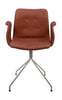 弯曲的Hansen Primum椅子，带有扶手不锈钢旋转，Brown Davo的皮革