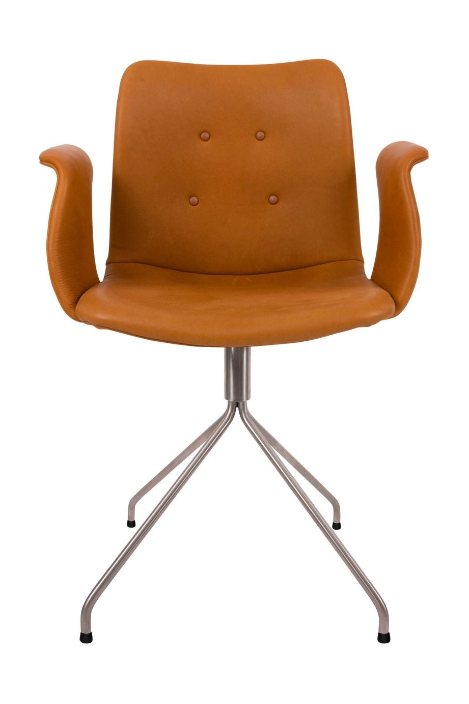 Bent Hansen Primum -tuoli käsinojilla ruostumattomasta teräksestä valmistettu käännös, konjakki adrian nahka