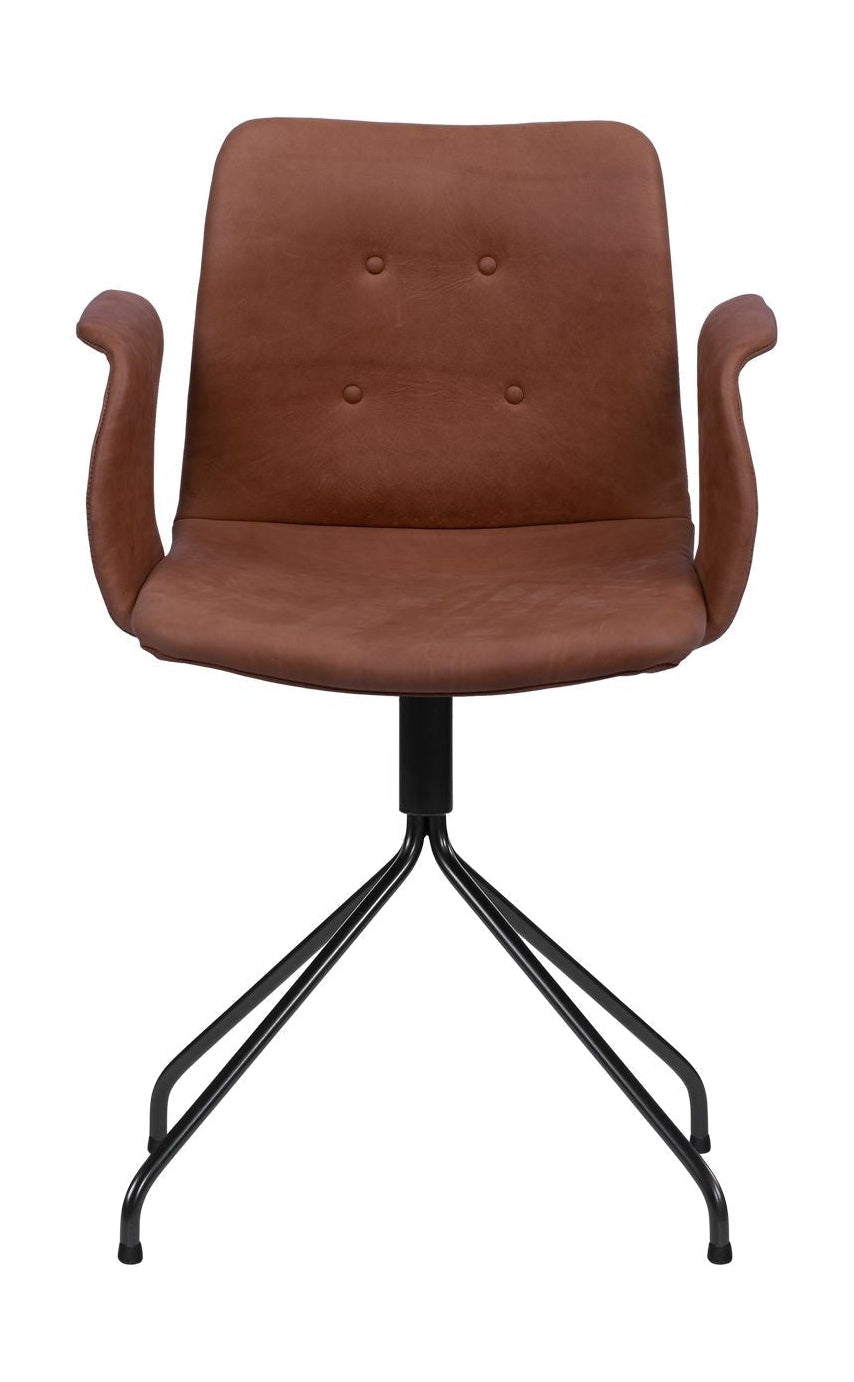 Bent Hansen Chaise primum avec des accoudoirs pivotants noirs, cuir davos marron