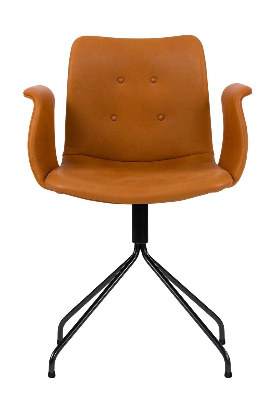 弯曲的Hansen Primum椅子带有扶手的黑色旋转框架，Cognac Adrian皮革
