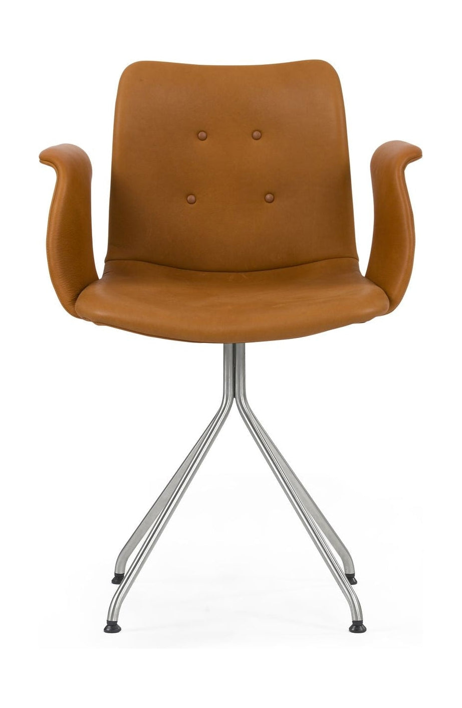 Bent Hansen Primum -tuoli, jossa on käsinoja ruostumattomasta teräksestä valmistettu kehys, konjakki Adrian nahka
