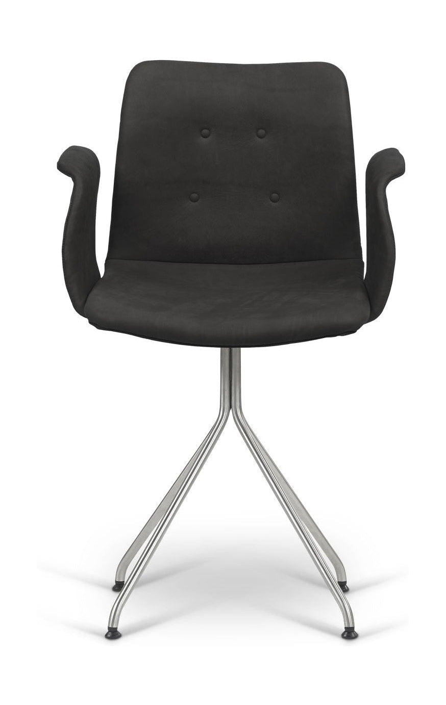 Bent Hansen Primum stol med armlæner rustfrit stålramme, sort zenso -læder