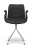 弯曲的Hansen Primum椅子带扶手不锈钢框架，黑色Zenso皮革