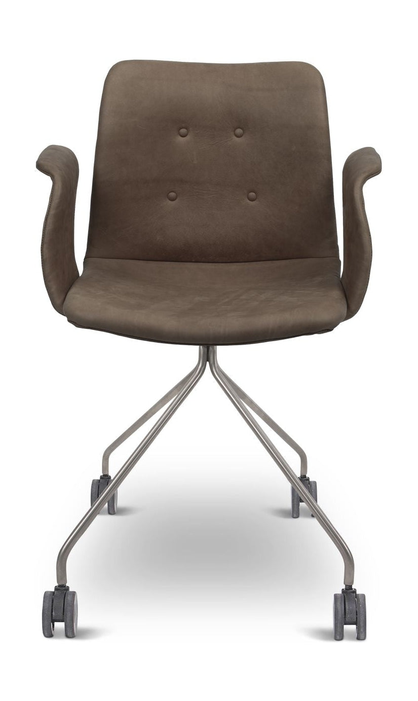 Bent Hansen Primum Chair With Armrests Stainless Steel Wheel Frame, Tartufo Davo's Leather