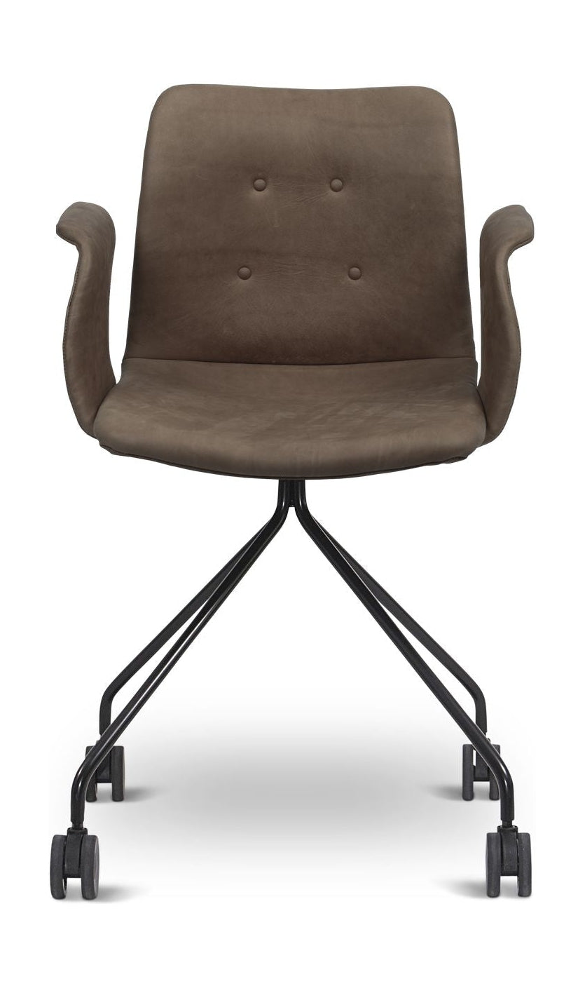 弯曲的Hansen Primum椅子带有扶手的黑色轮架，tartufo Davos皮革