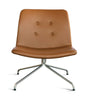Bent Hansen Primum Lounge -tuoli ilman käsinojia, ruostumattomasta teräksestä valmistettuja kehyksiä/konjakki Adrian nahkaa