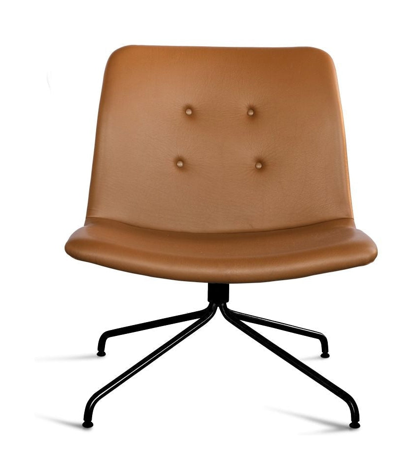 Bent Hansen Primum Lounge stol uden armlæn, sort ramme/cognac Adrian læder