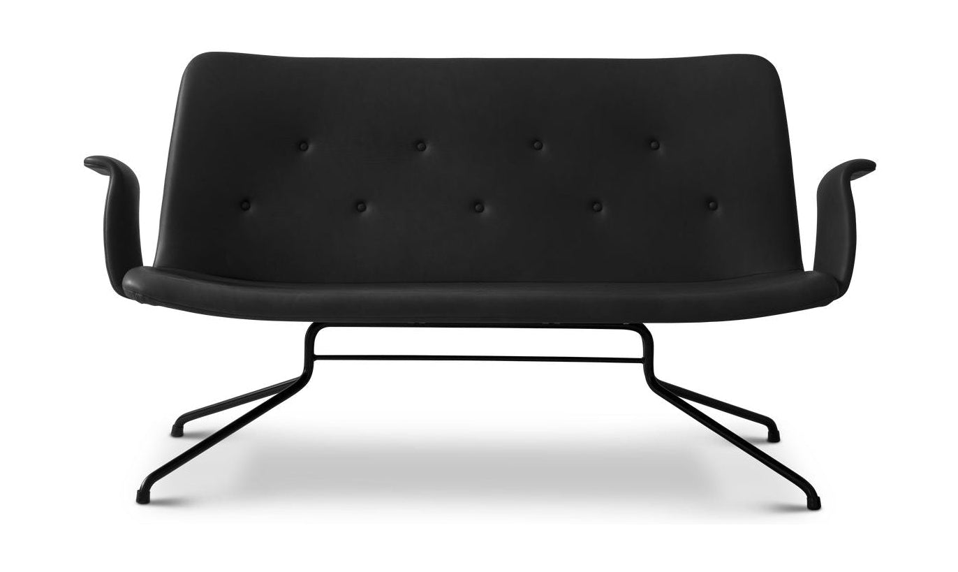Bent Hansen Primum 2-Personen-Sofa mit Armlehnen, Gestell aus schwarzem pulverbeschichtetem Stahl/schwarzem Adrian-Leder