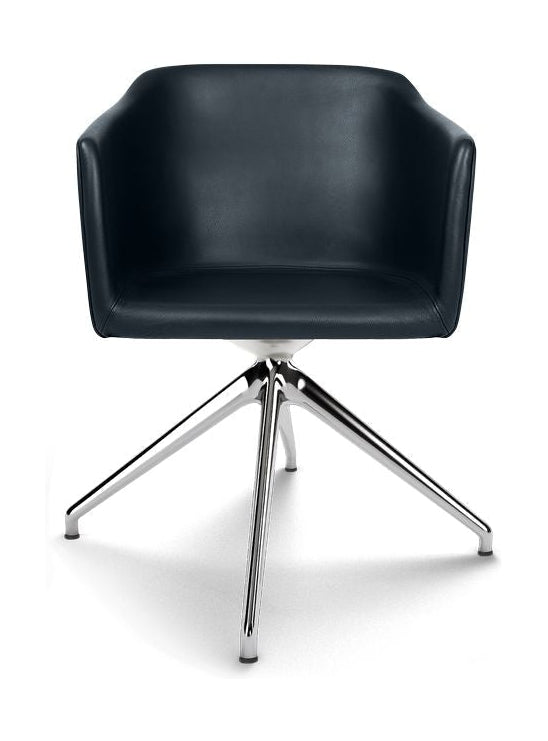 Bøyd Hansen siden stolen, snur ramme i polert aluminium/svart zenso skinn