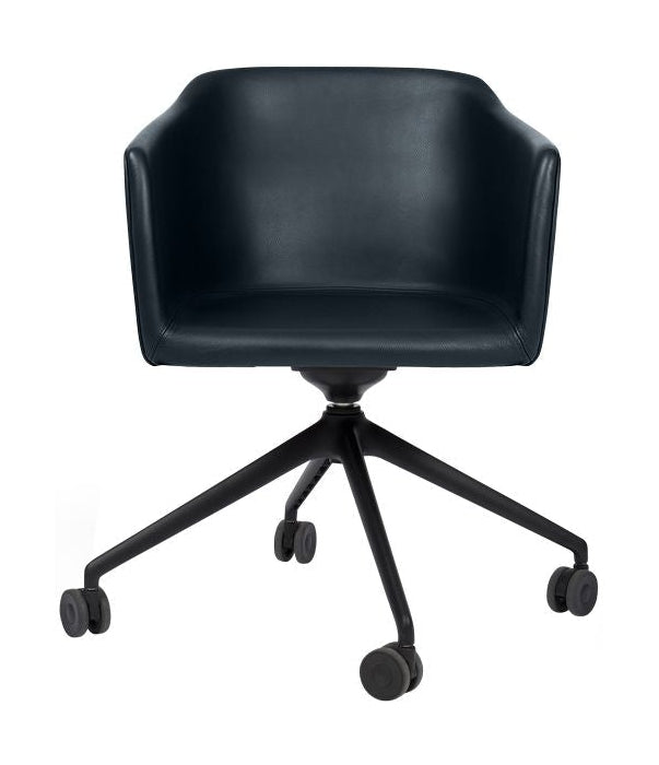 Bent Hansen Siden stolen, sorte runde op med hjul/sort zenso -læder
