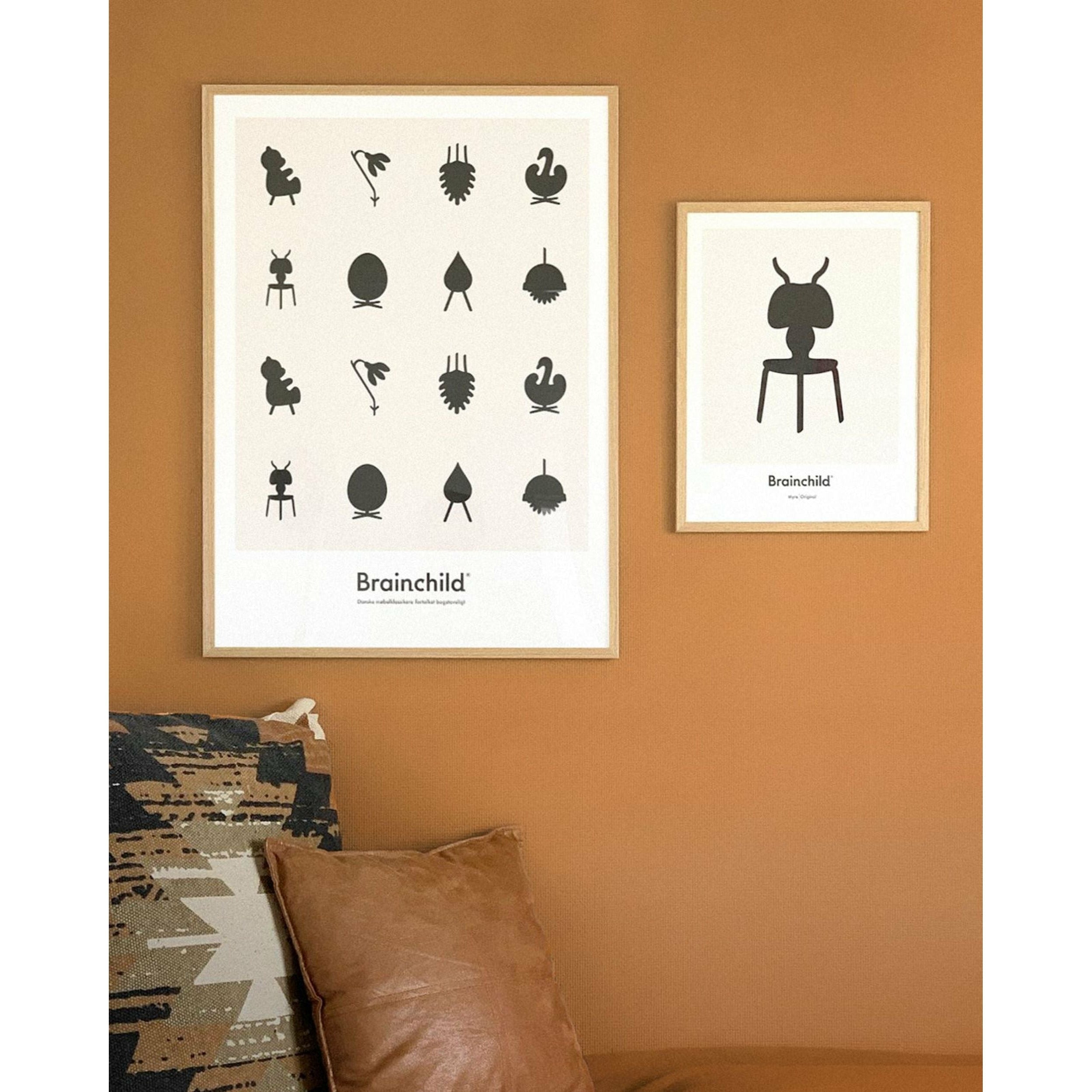 Brainchild Ant Design Icon Poster, Brass Frame 30 X40 Cm, Grey