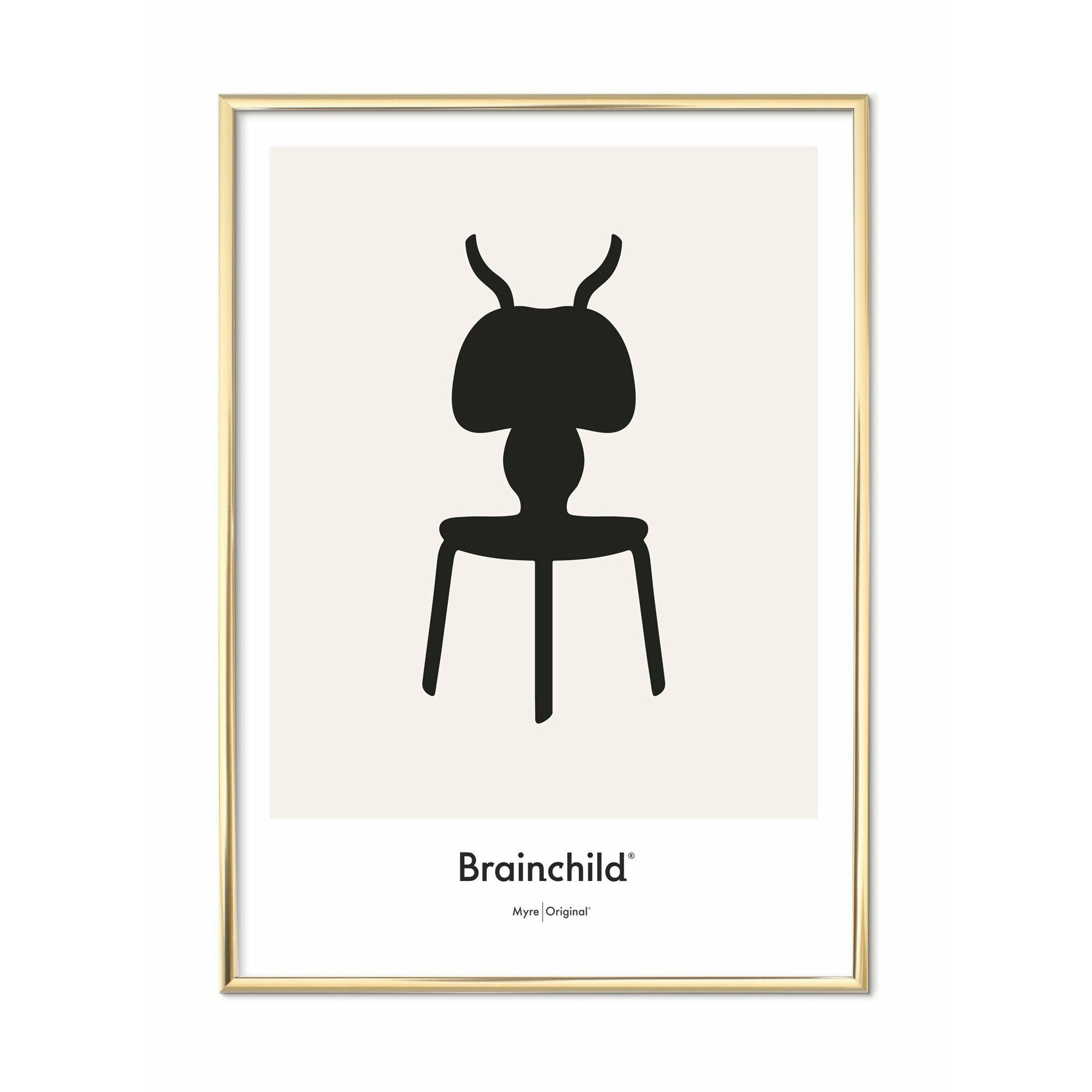 Brainchild Mierontwerppictogram Poster, messing frame 30 x40 cm, grijs