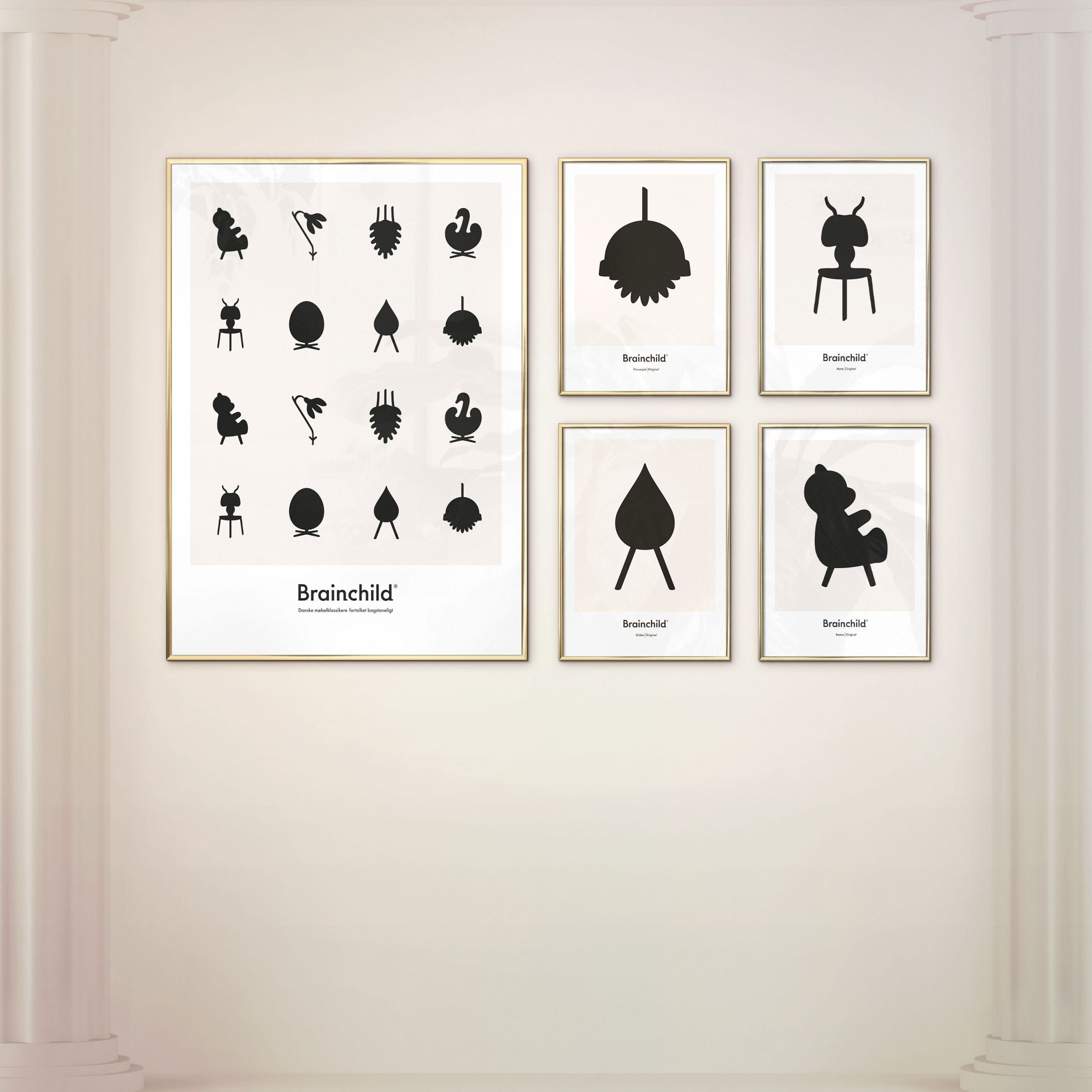 Brainchild Ameisen Design Icon Poster, messingfarbener Rahmen 50x70 cm, grau