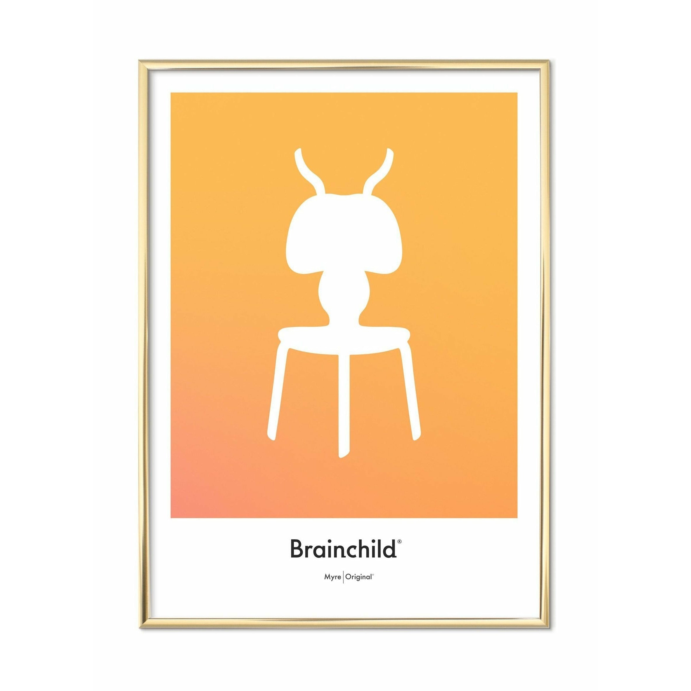Brainchild Ant Design Icon Poster, messingfarget ramme 70 x100 cm, gul