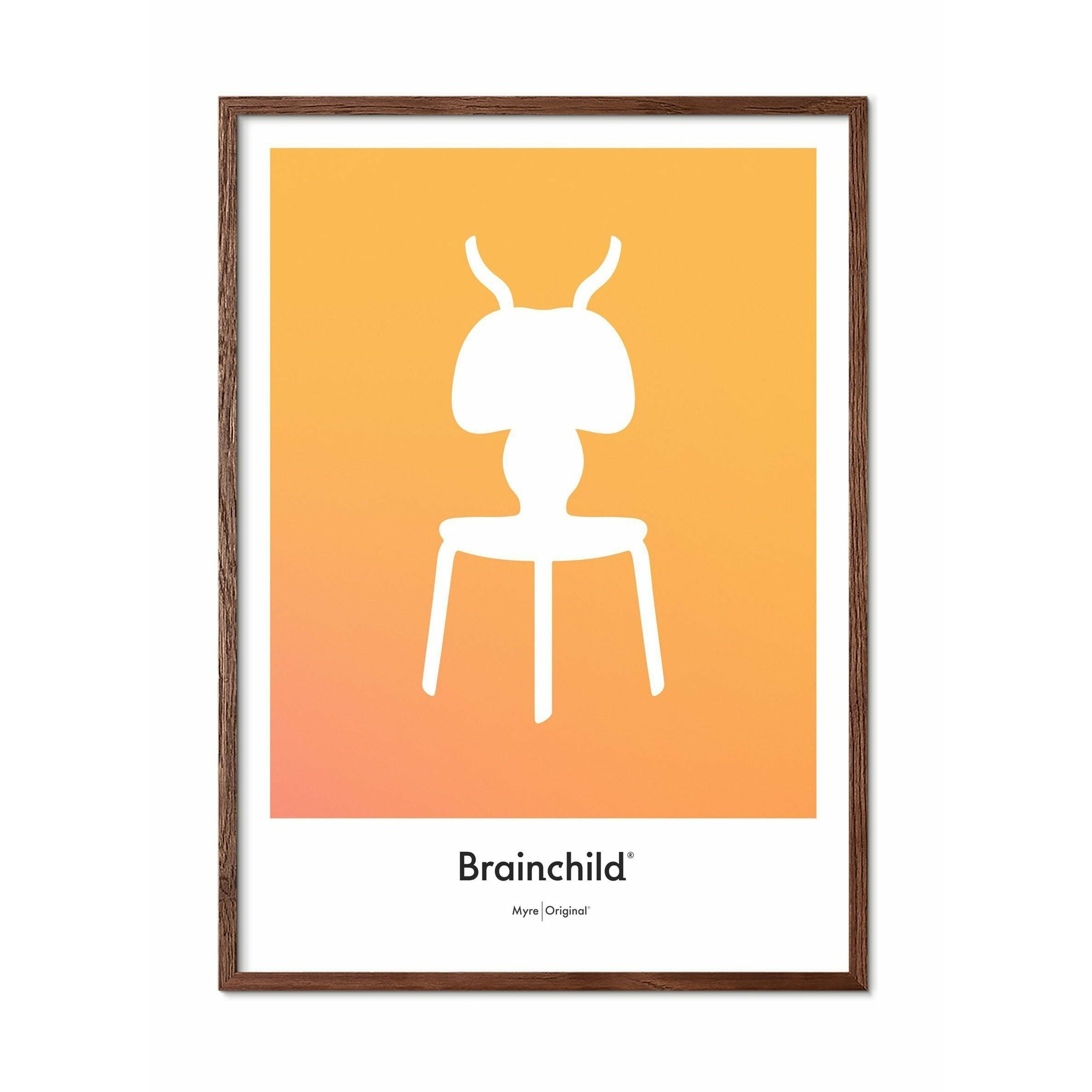 Brainchild Ant designikonplakat, ramme lavet af mørk træ 30x40 cm, gul