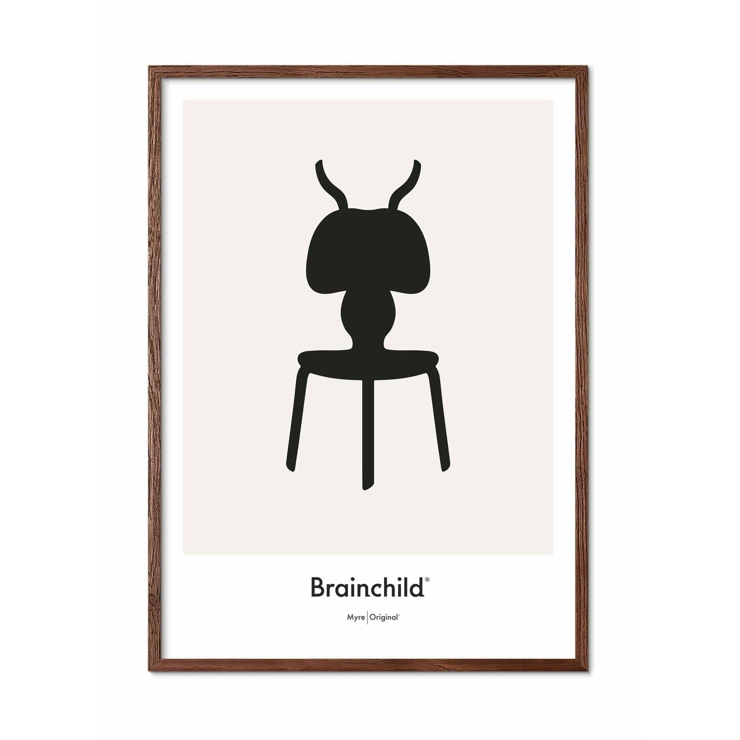 Brainchild Ameisen Design Icon Poster, Rahmen aus dunklem Holz 50x70 cm, grau