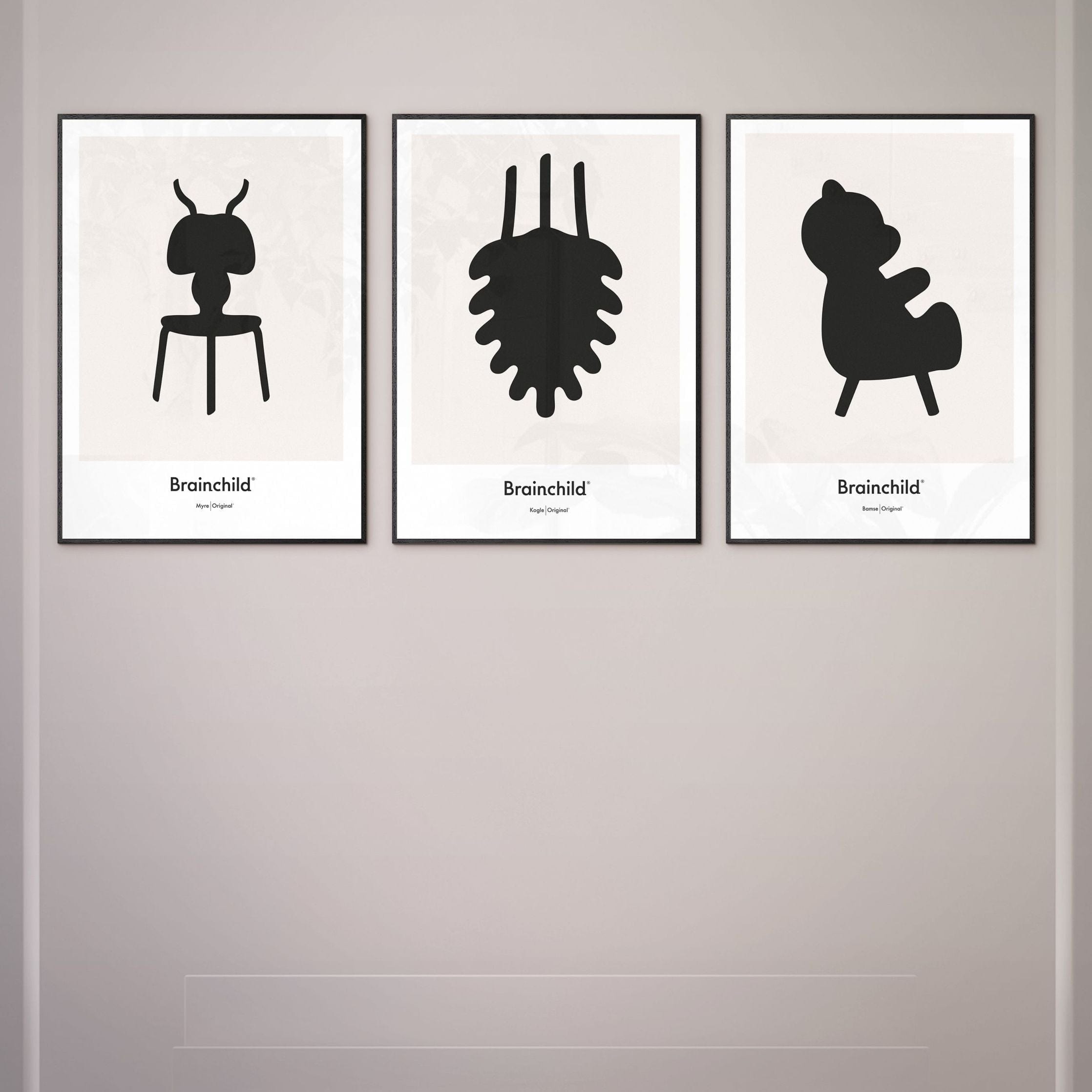 Poster icona del design di formiche di origine, cornice in legno scuro A5, grigio