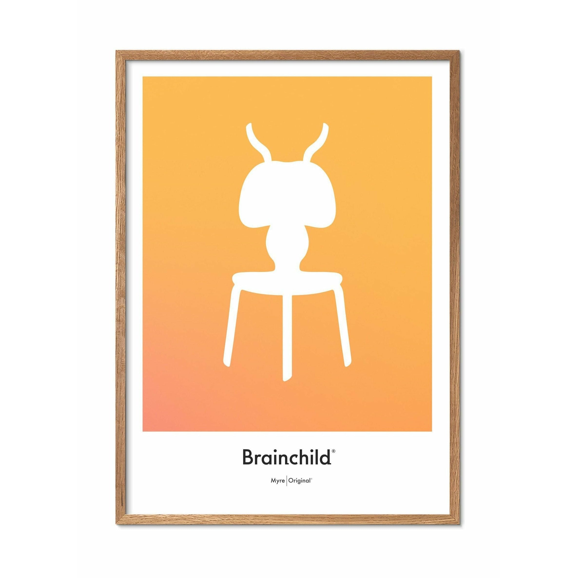 Brainchild Affiche d'icône de conception de fourmi, cadre en bois clair 30 x40 cm, jaune