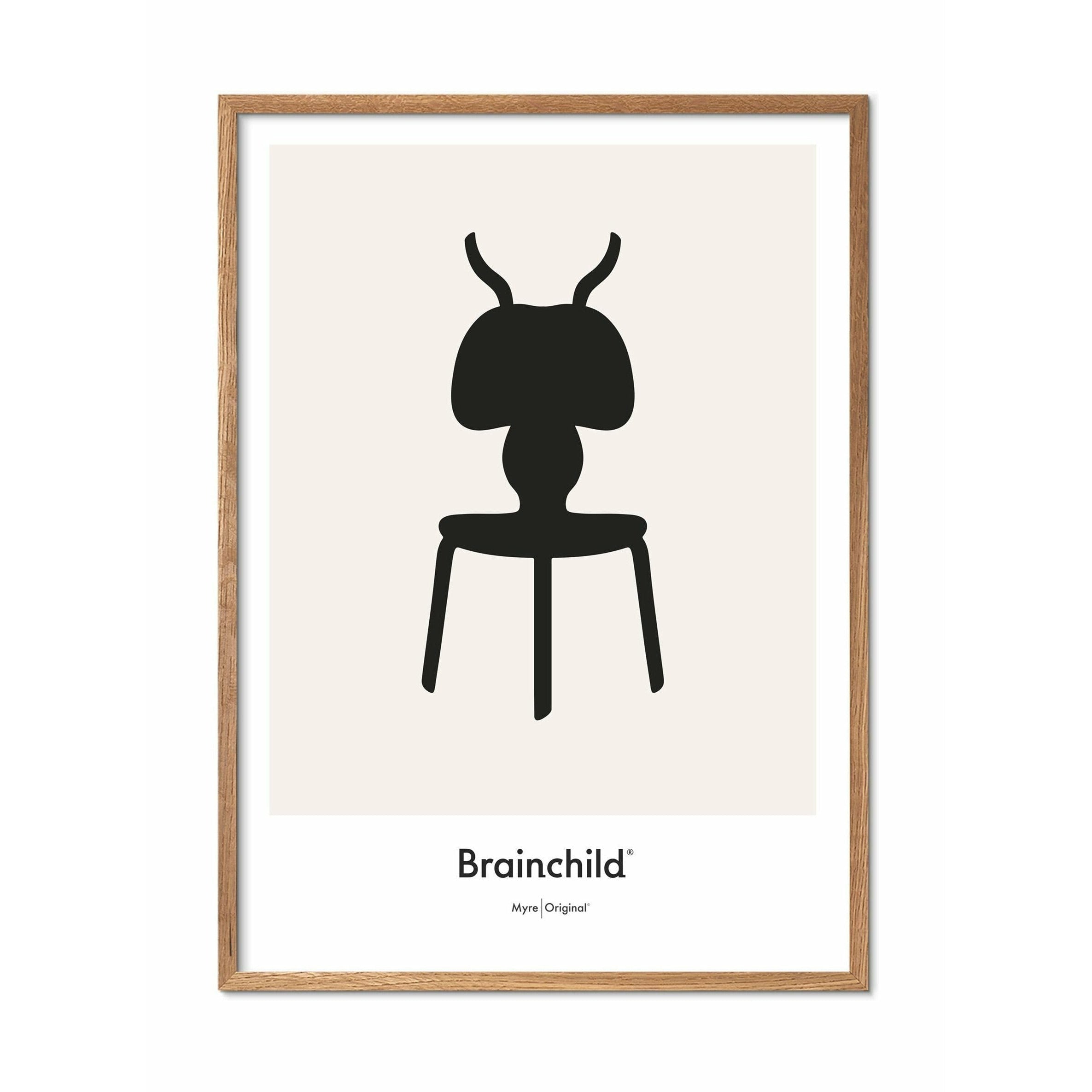 Póster de icono de diseño de hormigas de creación, marco hecho de madera clara de 30x40 cm, gris