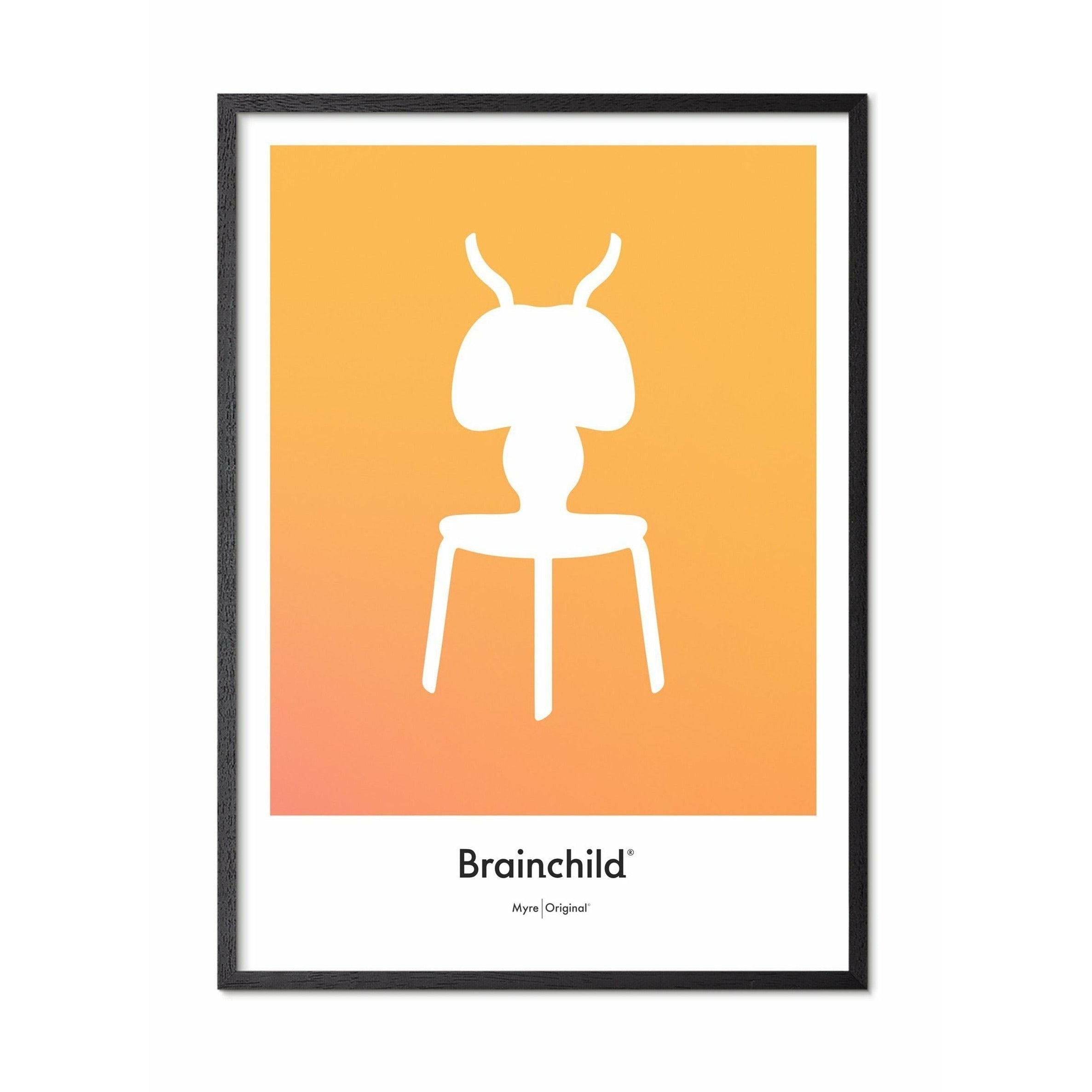 Brainchild Affiche d'icône de conception de fourmi, cadre en bois laqué noir 50x70 cm, jaune