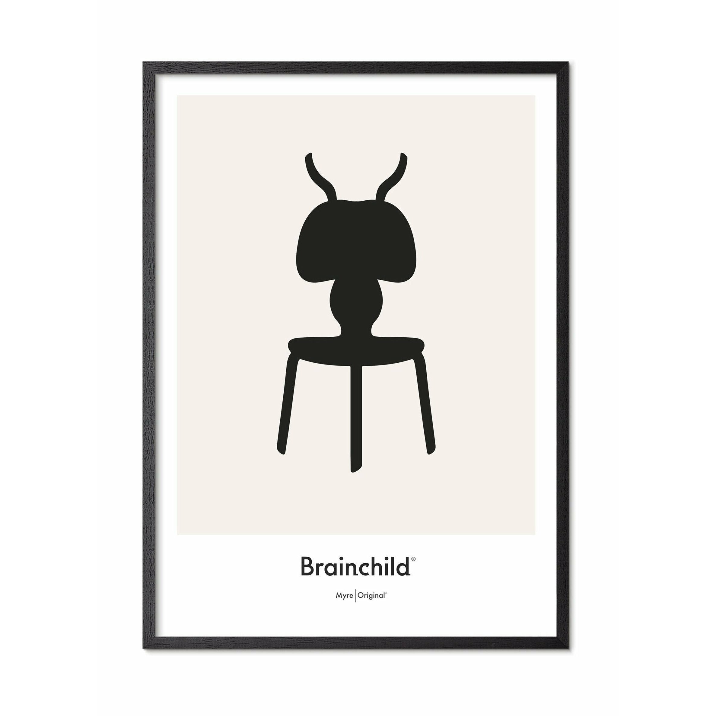 Brainchild Ameise Design Icon Poster, Rahmen aus schwarz lackiertem Holz 70 X100 cm, grau