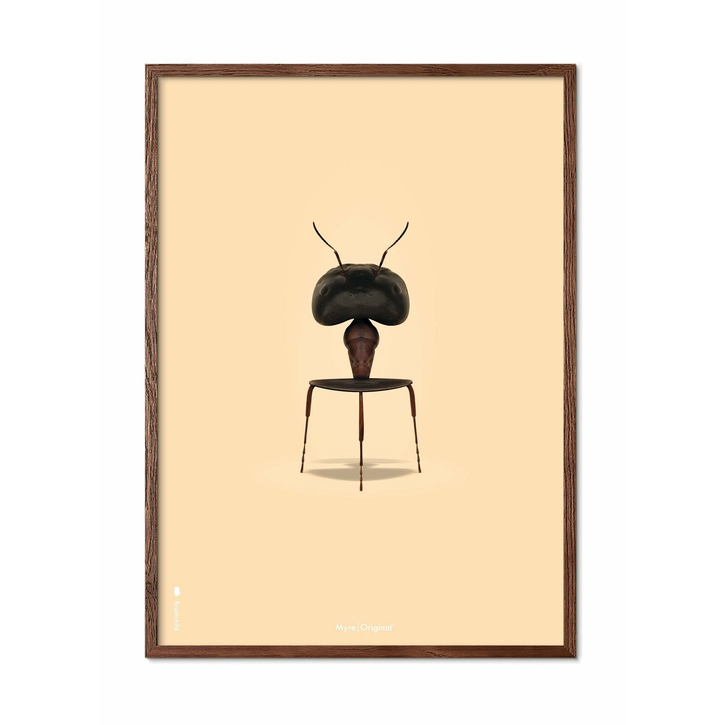 brainchild Affiche classique de fourmi, cadre en bois foncé 30x40 cm, fond de couleur de sable