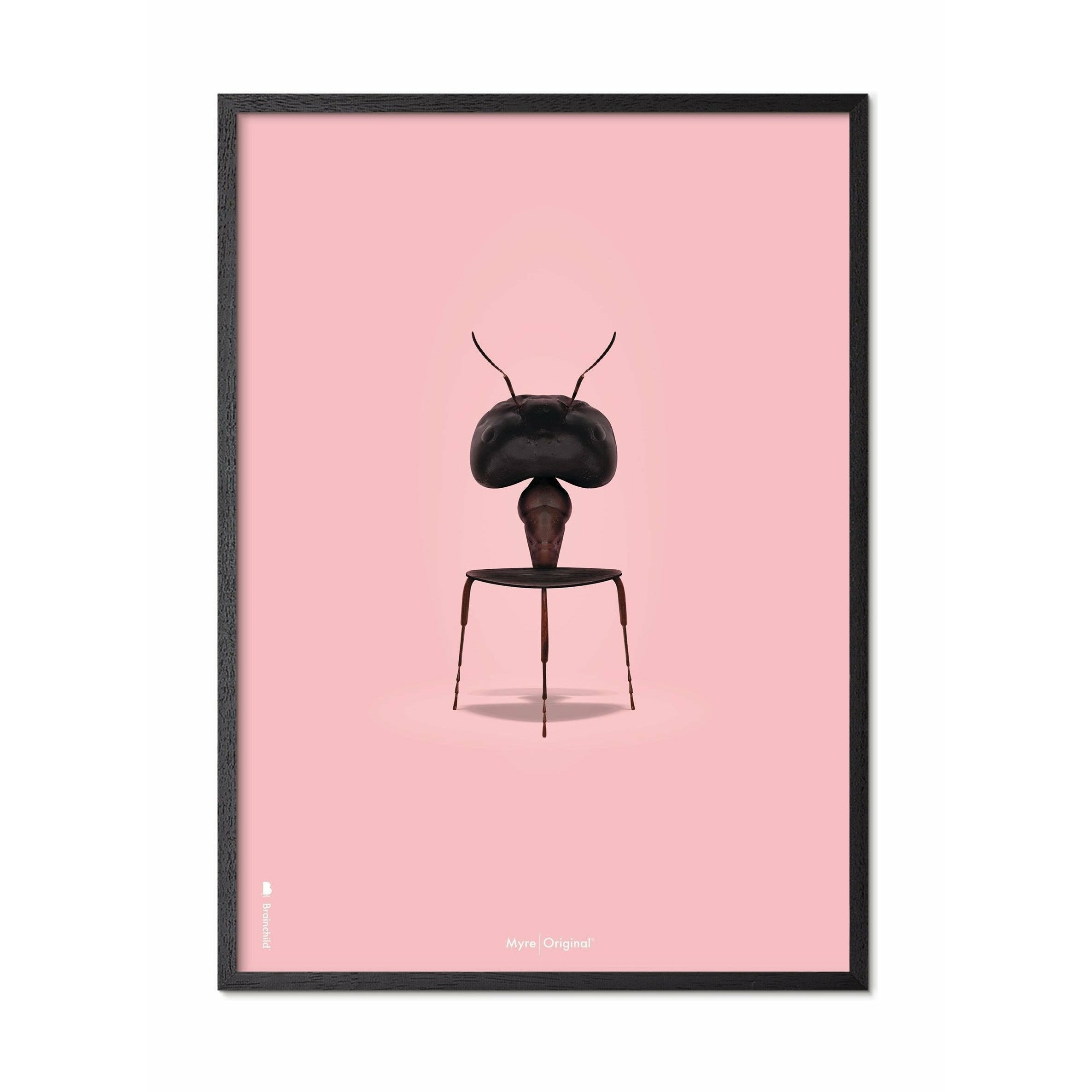Brainchild Ameise Klassisch Poster, Rahmen In Schwarz Lackiert Holz 50x70 Cm, Rosa Hintergrund