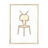 Brainchild Ant Line Poster, messing gekleurd frame 50x70 cm, witte achtergrond