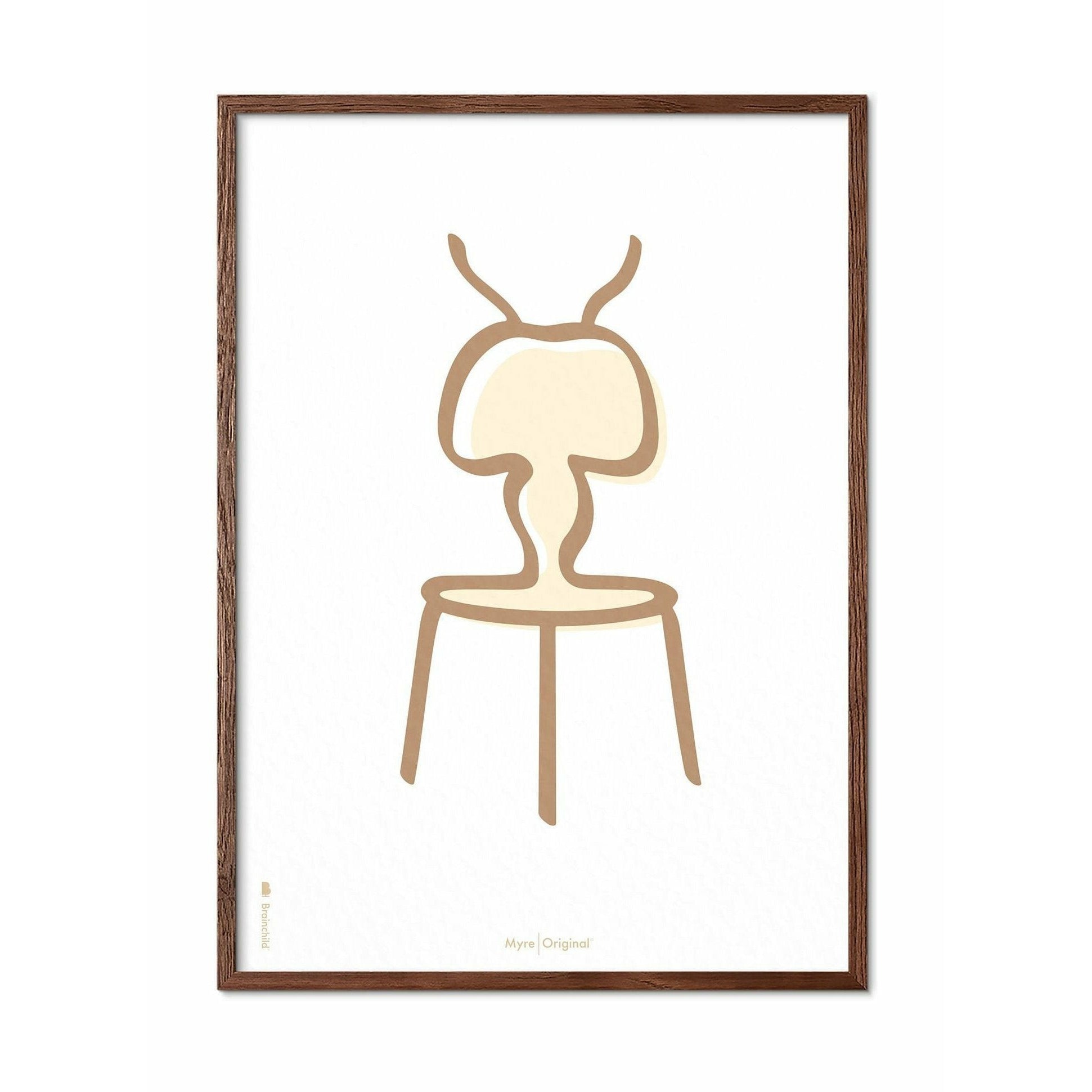 Brainchild Ant Line Poster, Frame Made Of Dark Wood 30x40 Cm, White Background