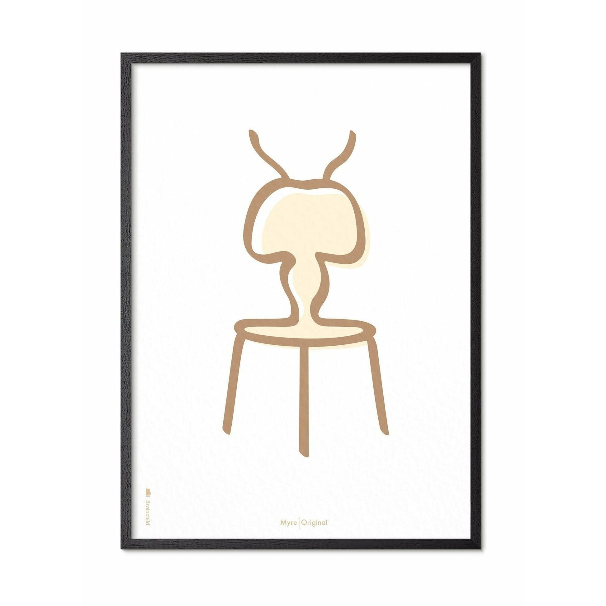 Brainchild Ant Line Poster, Frame In Black Lacquered Wood 30x40 Cm, White Background
