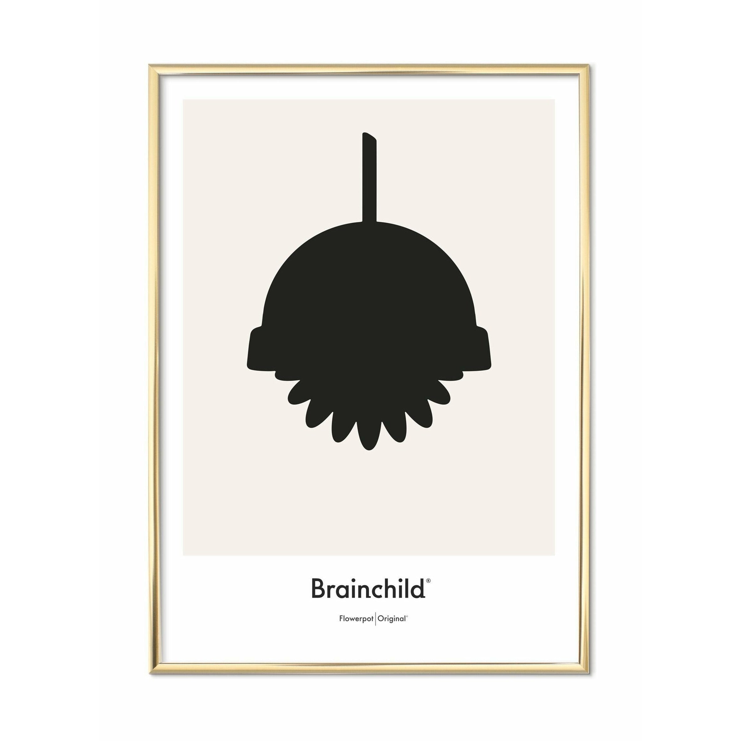 Brainchild Flowerpot Design Icon Poster, Brass Coloured Frame 30 X40 Cm, Grey