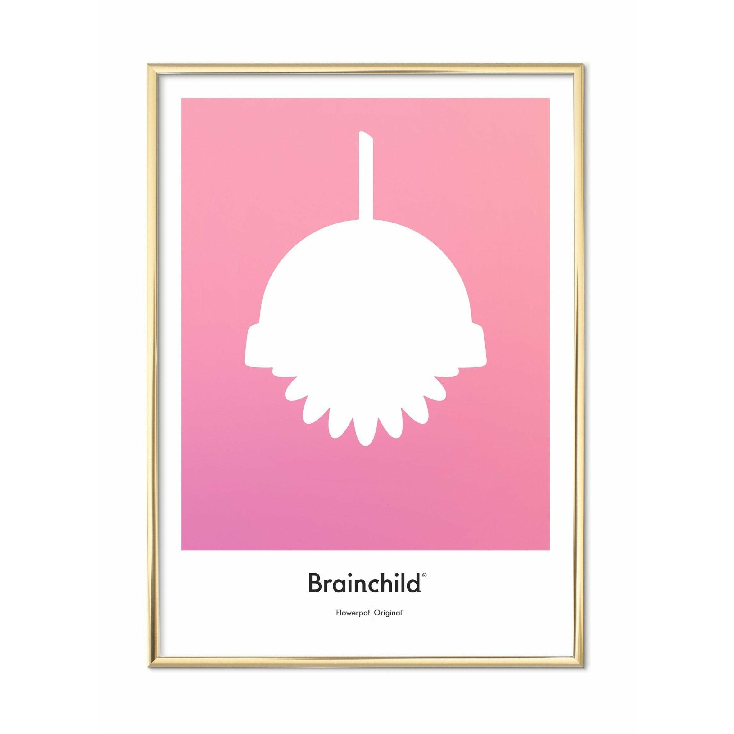 Brainchild Flowerpot Design Icon Poster, Brass Colored Frame 30 X40 Cm, Pink