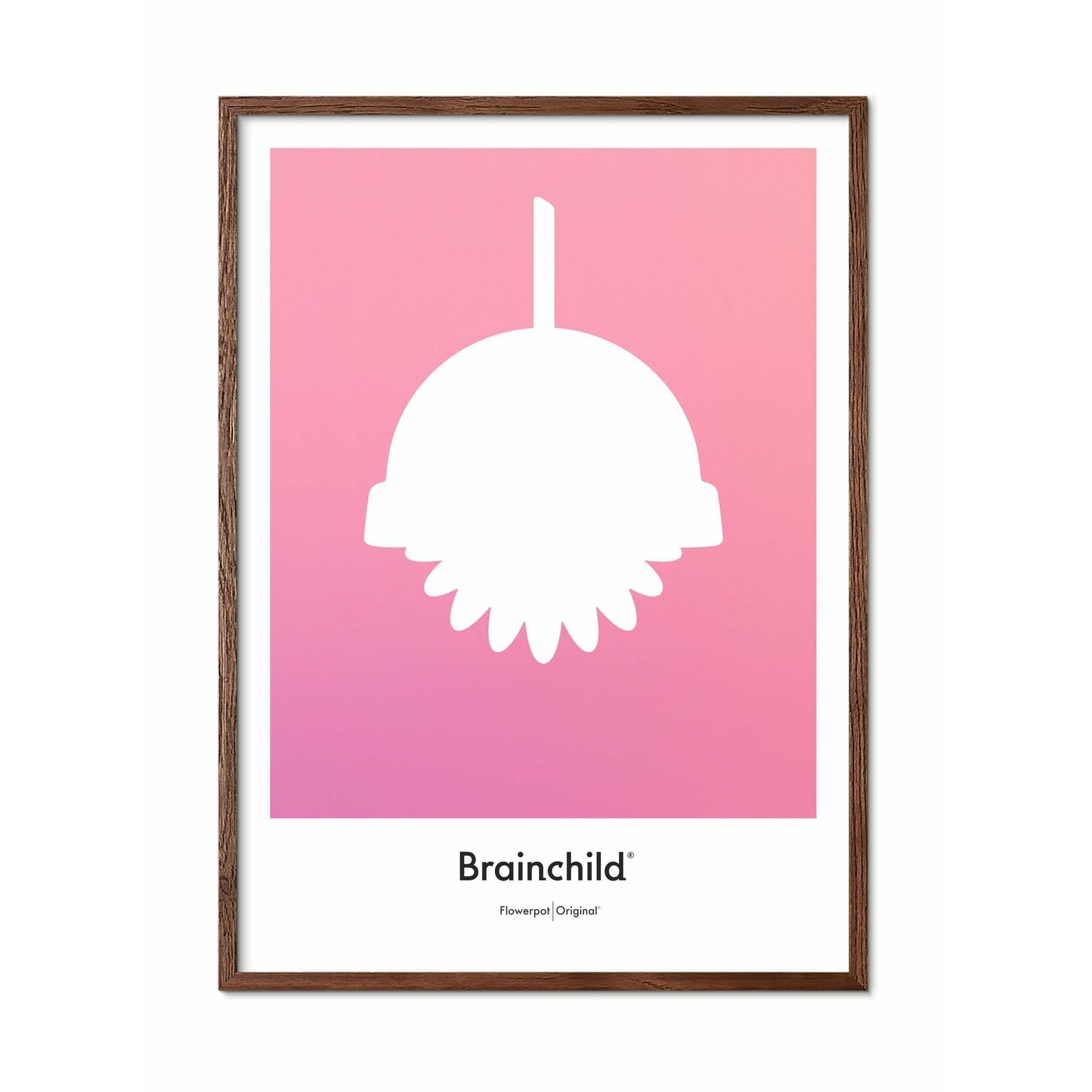 Brainchild Flowerpot Design Icon Poster, frame gemaakt van donker hout 30x40 cm, roze
