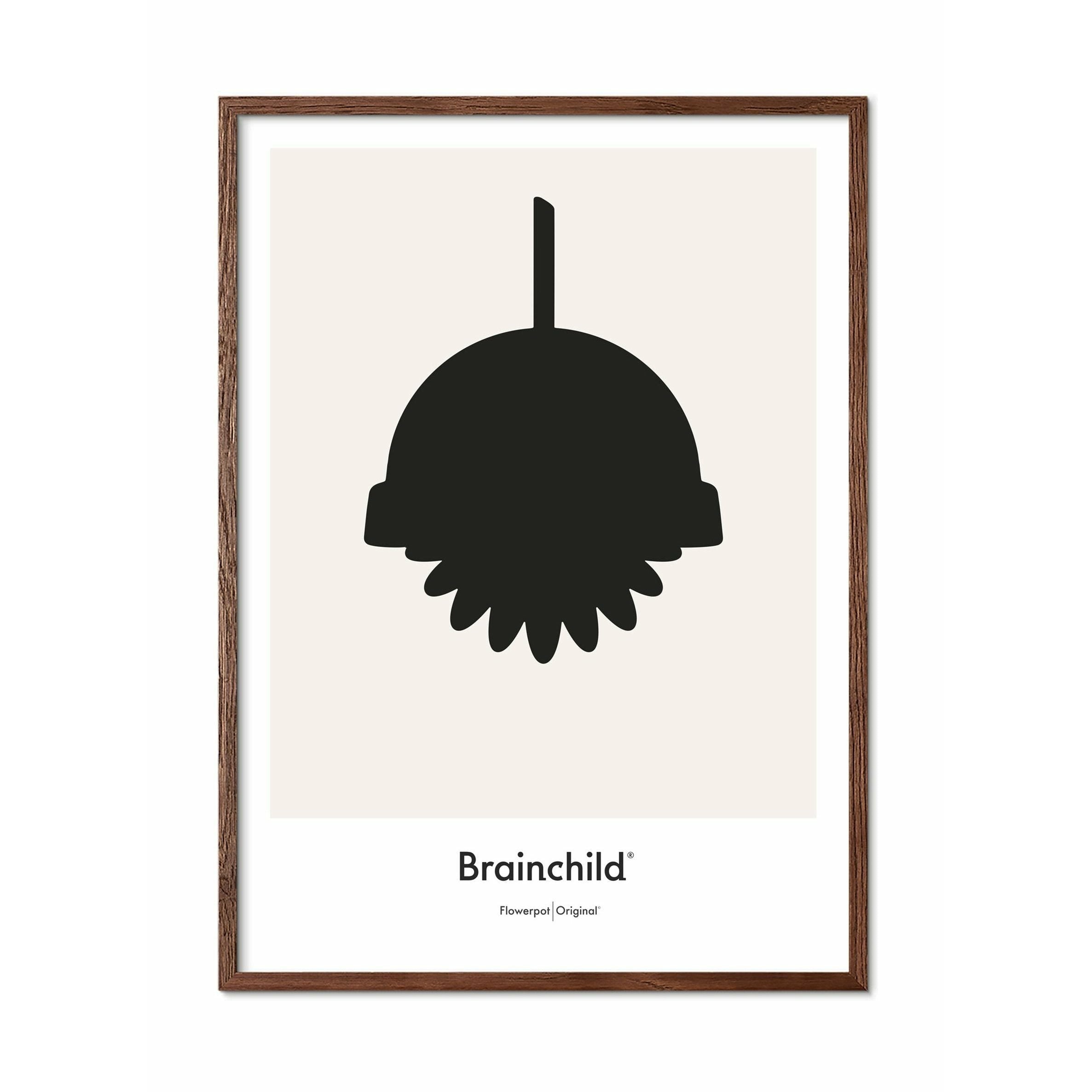 Brainchild Flowerpot Design Icon Poster, Dark Wood Frame A5, Grey