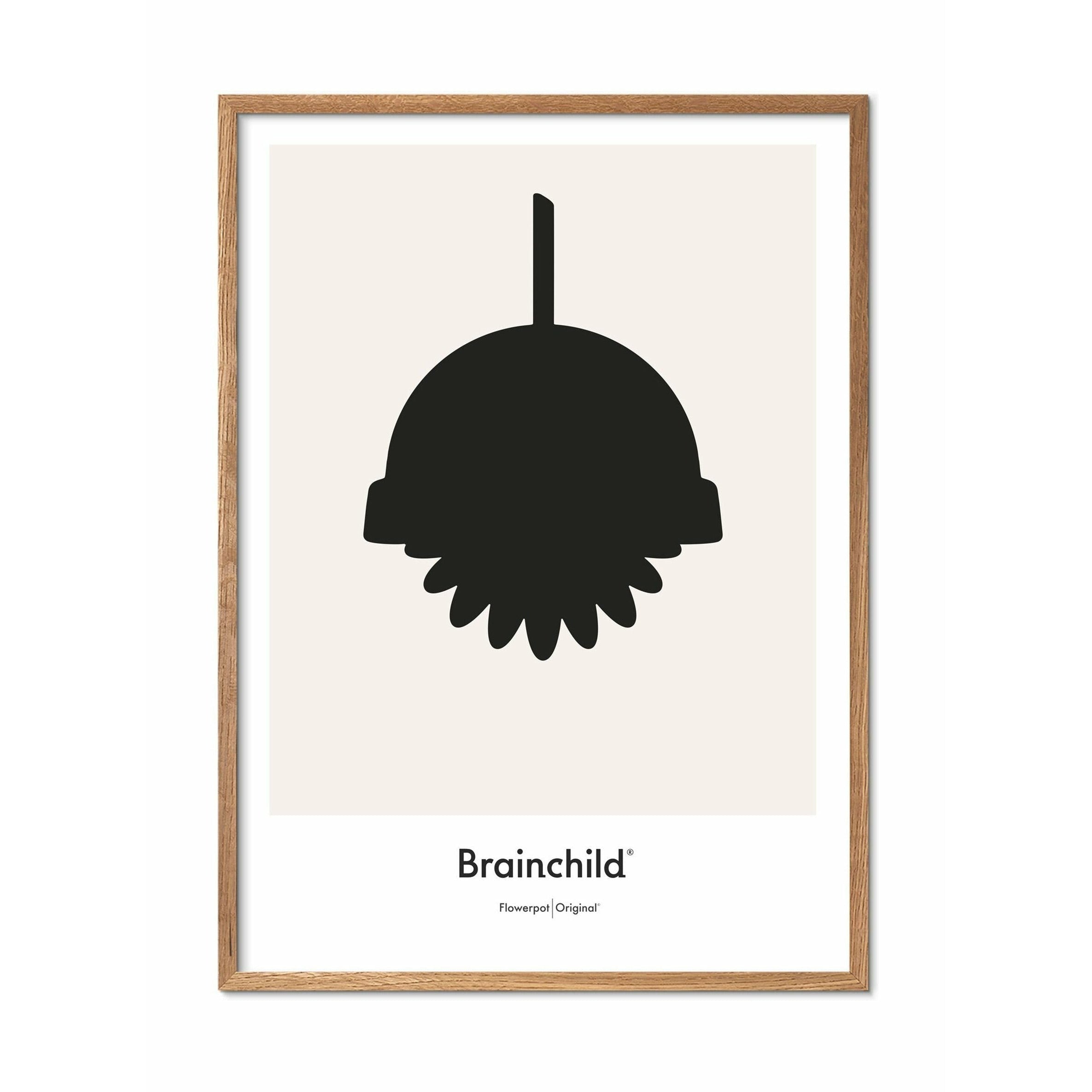 Brainchild Flower Pot Design Icon Poster, Frame Made Of Light Wood 70 X100 Cm, Grey