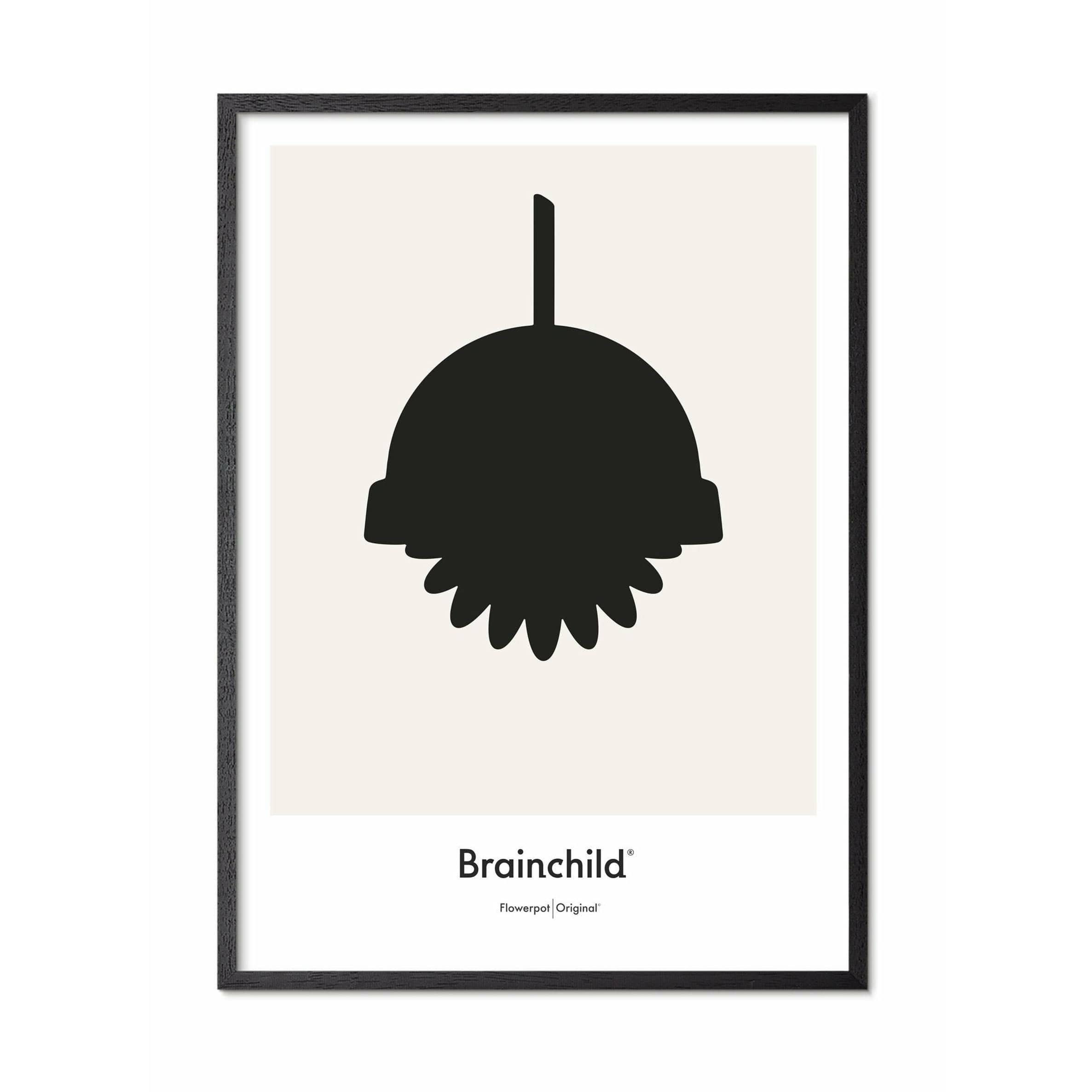 Brainchild Flower Pot Design Icon Poster, Frame In Black Lacquered Wood 30x40 Cm, Grey